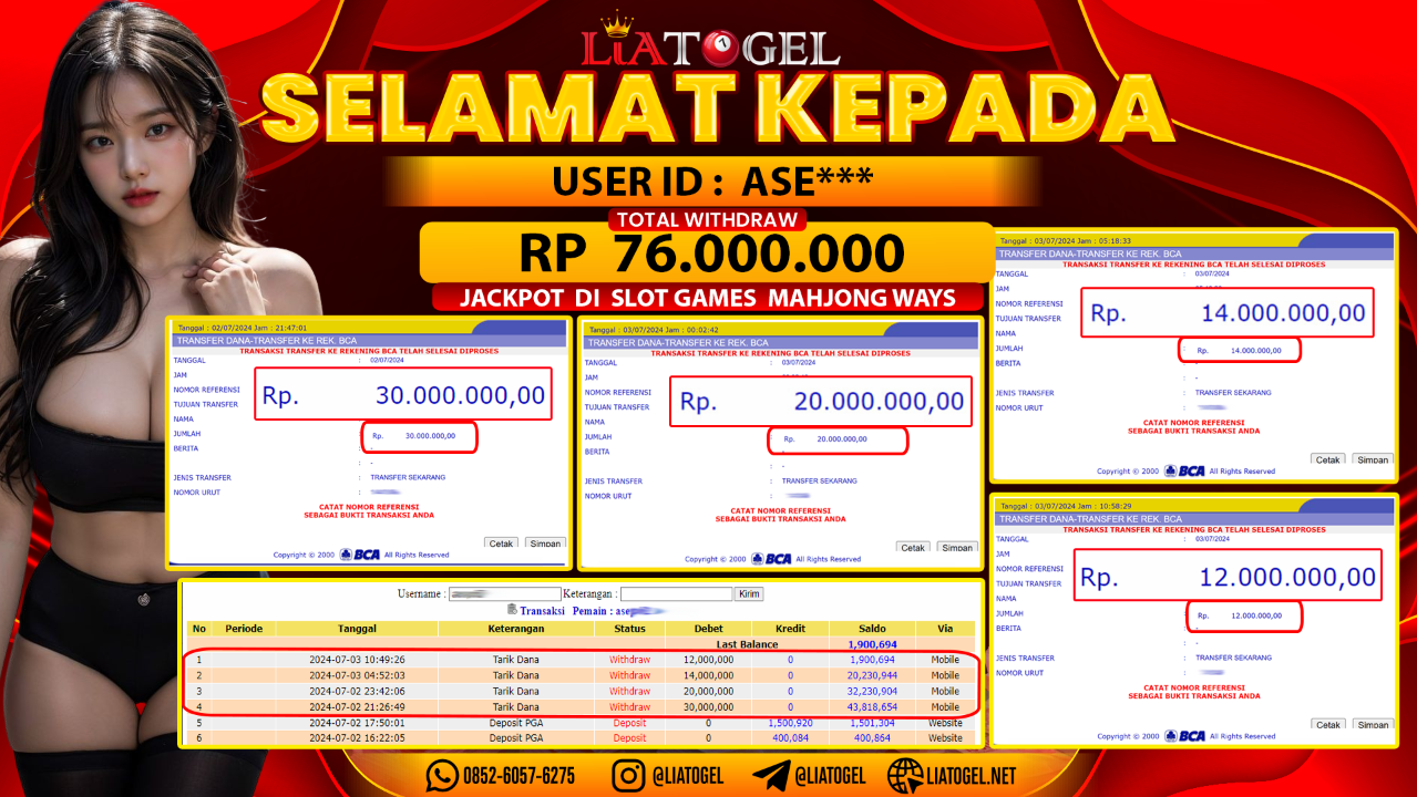 LIATOGEL - JACKPOT SLOT GAMES MAHJONG WAYS RP 76.000.000,- LUNAS