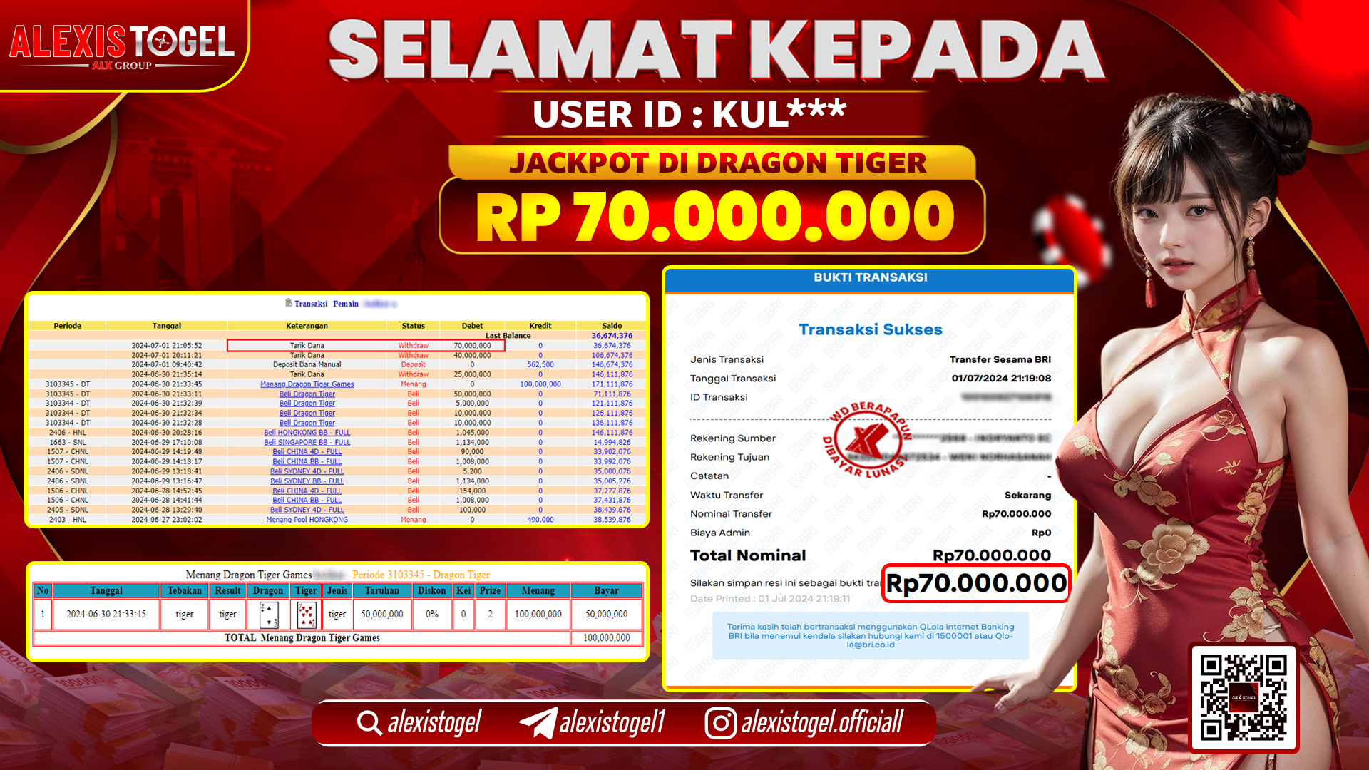 ALEXISTOGEL JACKPOT CASINO RP. 70.000.000 LUNAS