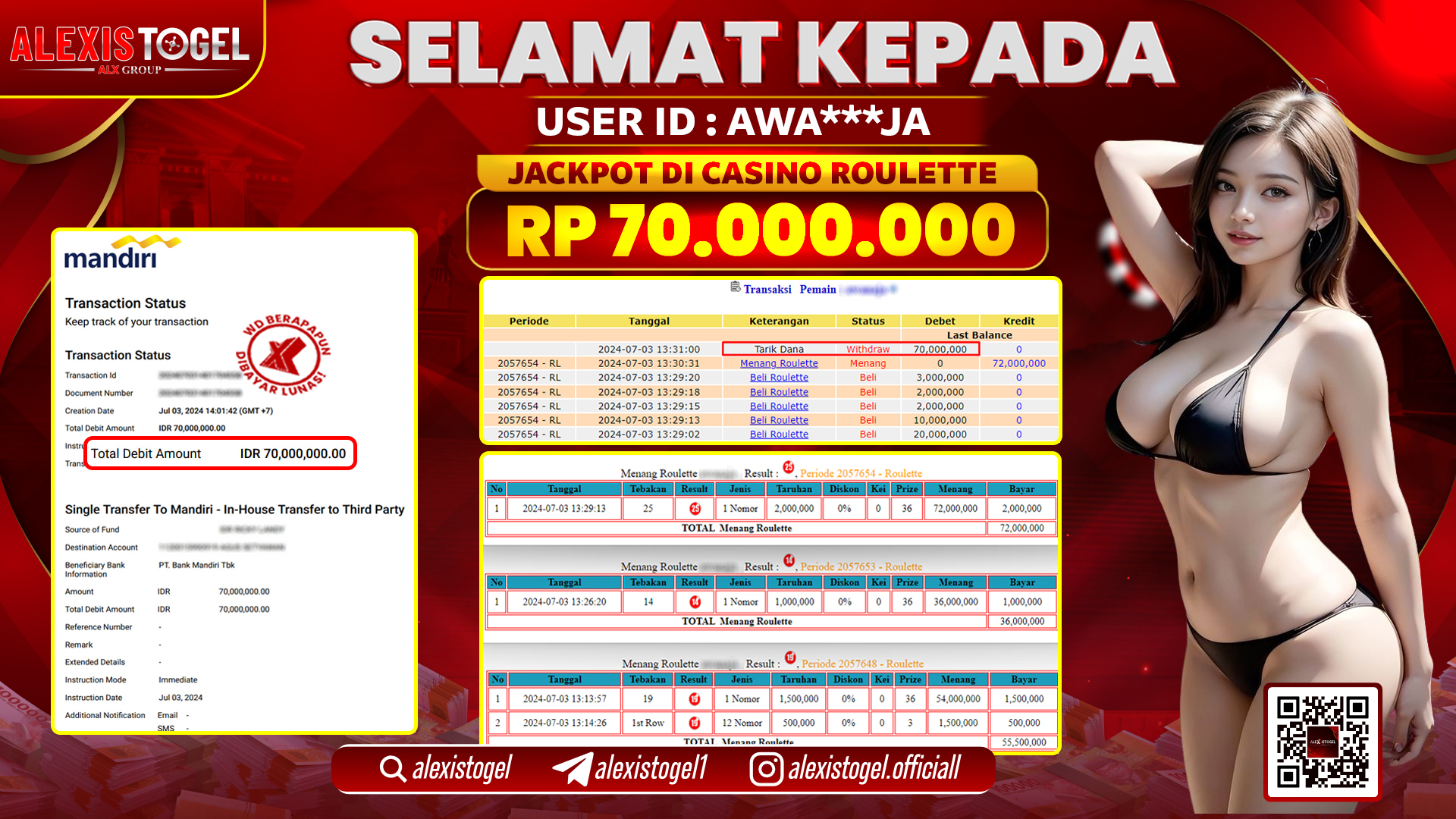 ALEXISTOGEL JACKPOT CASINO RP. 70.000.000 LUNAS