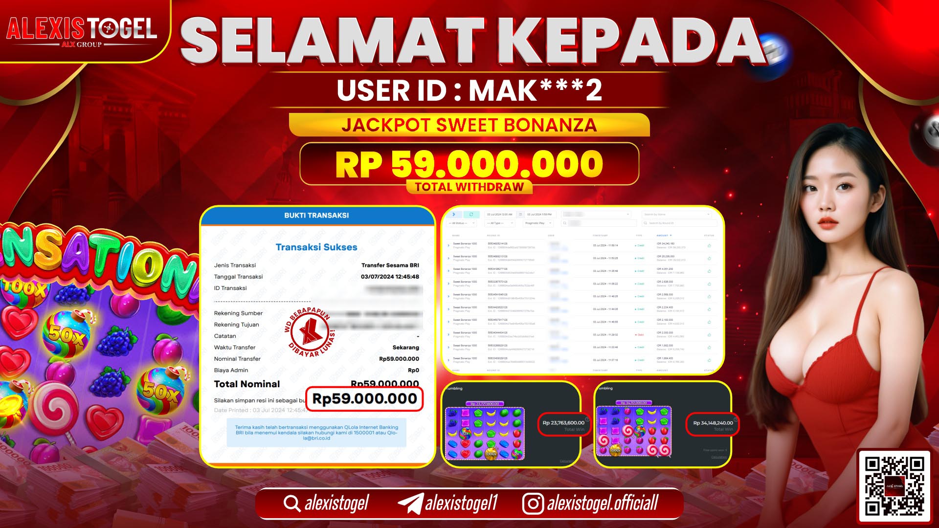 ALEXISTOGEL JACKPOT SLOT GAMES RP. 59.000.000 LUNAS