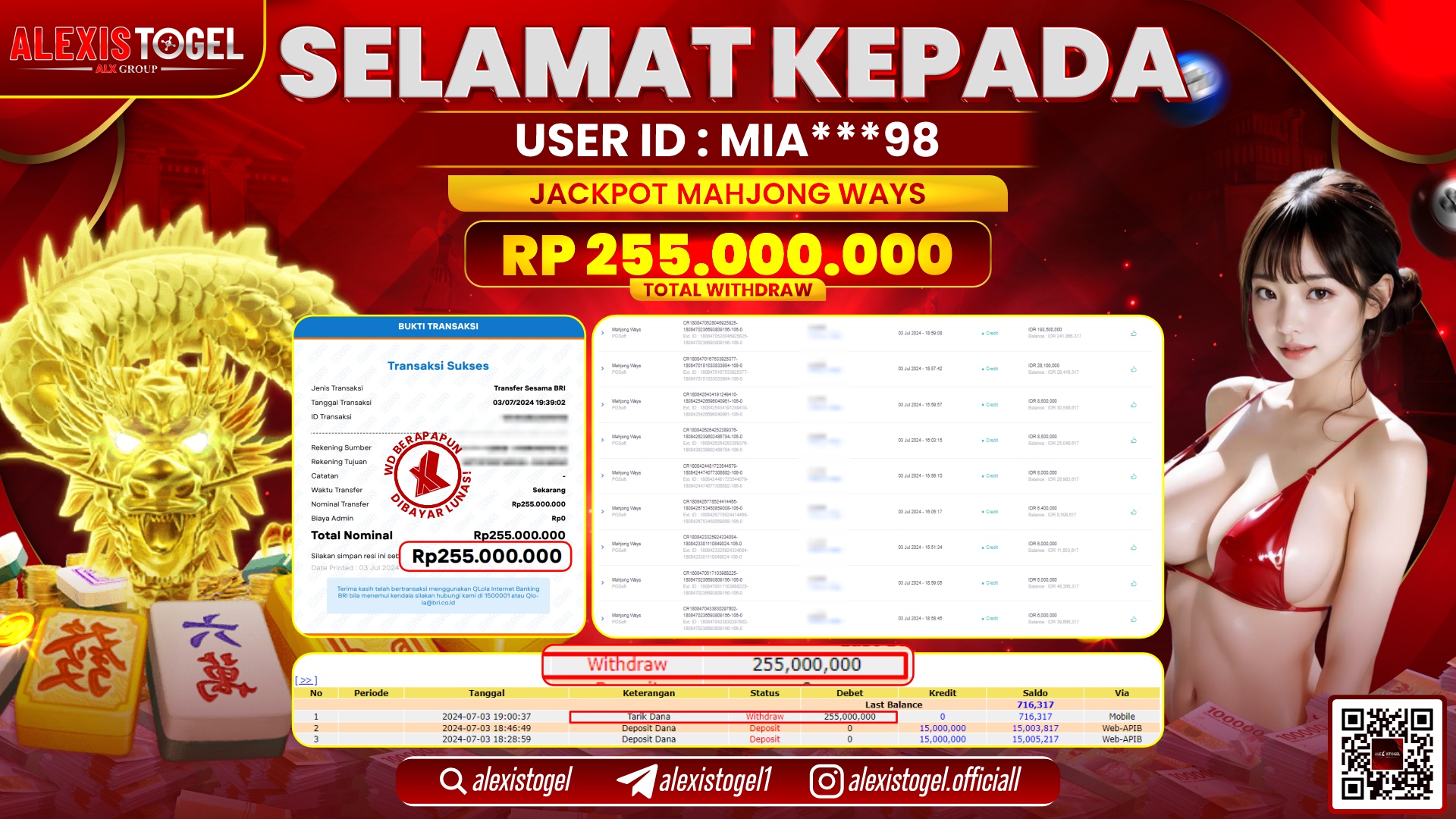 ALEXISTOGEL JACKPOT SLOT GAMES RP. 255.000.000 LUNAS