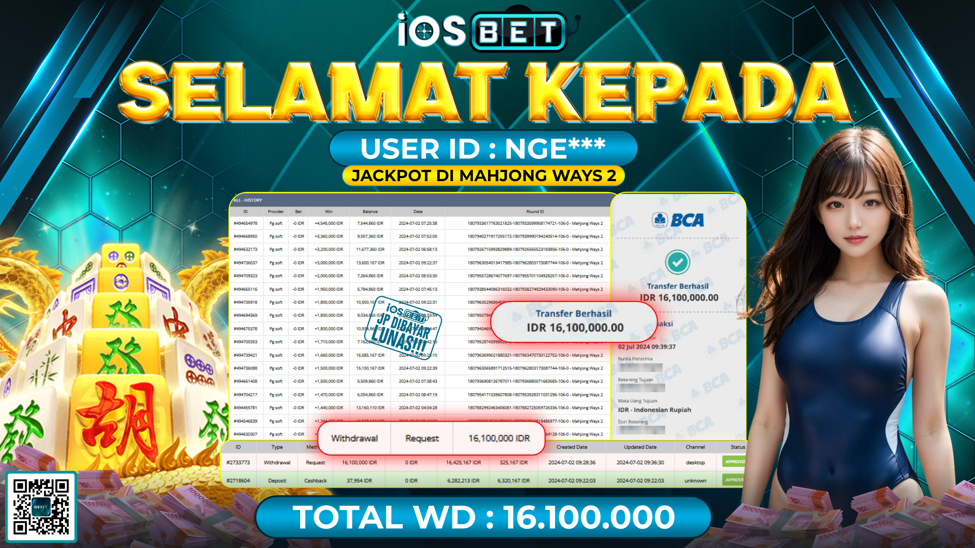 Bukti Pembayaran LUNAS SLOT GAMES GACOR Rp.16.100.000,-