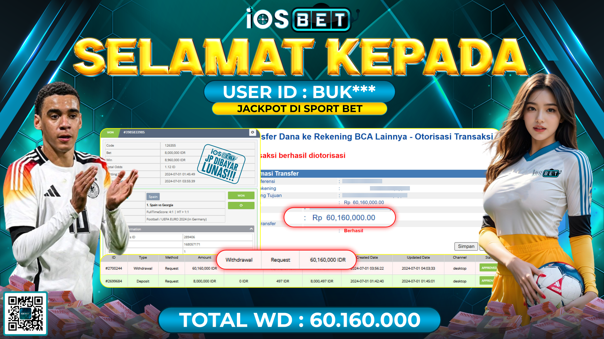 Bukti Pembayaran LUNAS SPORTSBOOK Rp.60.1600.000,-