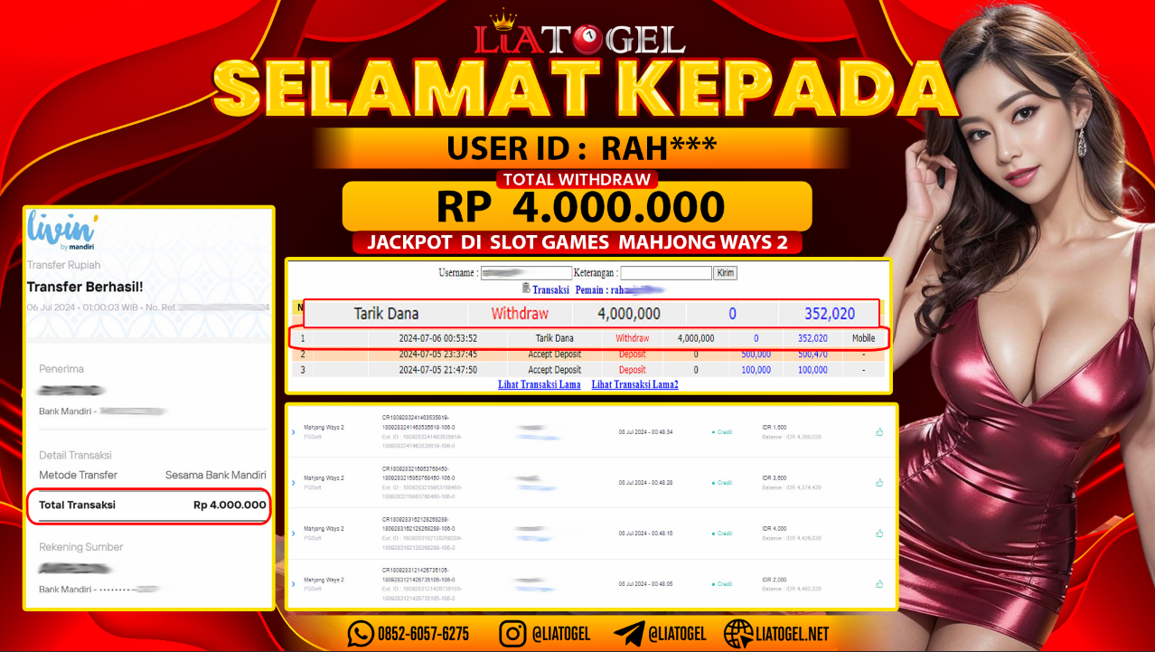 LIATOGEL - JACKPOT SLOT MAHJONG WAYS 2 GAMES RP 4.000.000,- LUNAS