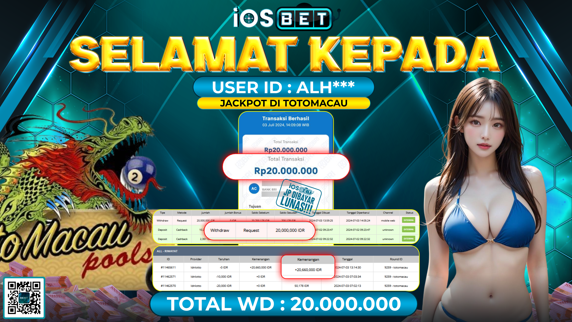 Bukti Pembayaran LUNAS LIVE GAMES GACOR Rp.20.000.000,-