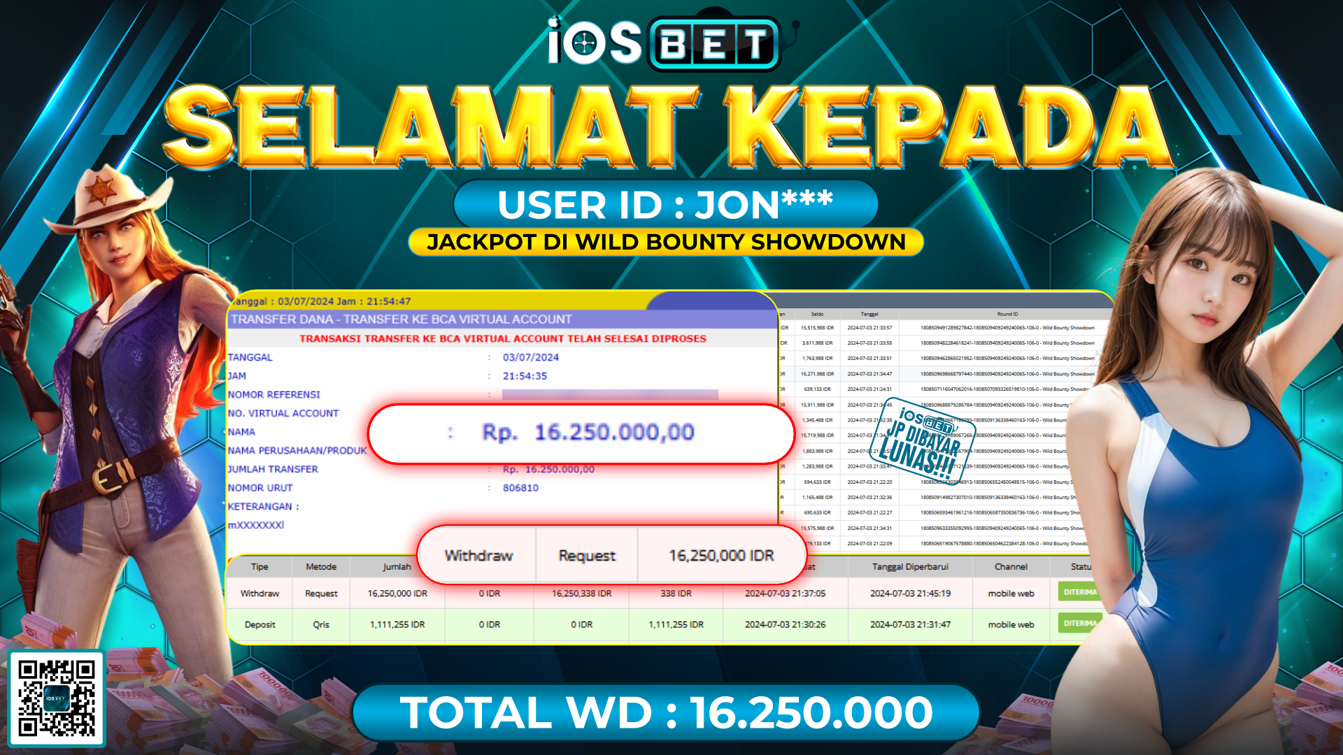 Bukti Pembayaran LUNAS SLOT GAMES GACOR Rp.16.250.000,-
