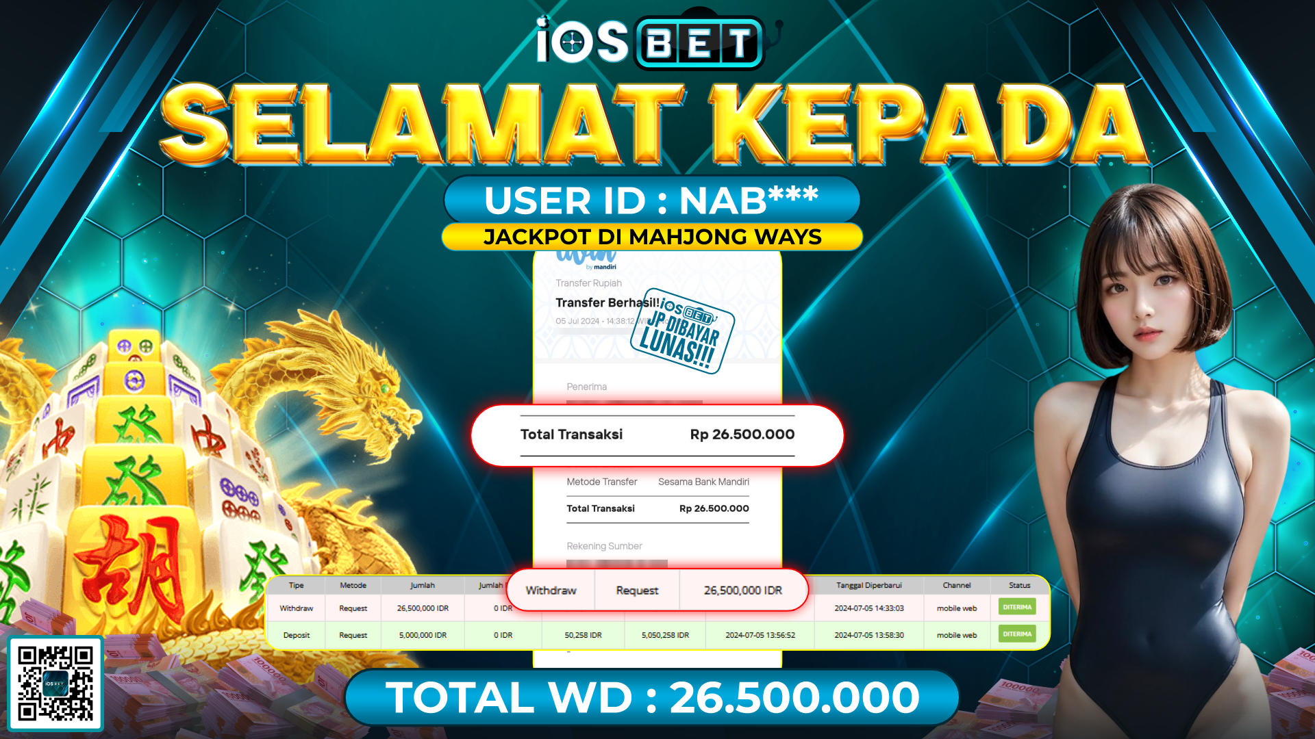 Bukti Pembayaran LUNAS SLOT GAMES GACOR Rp.26.500.000,-