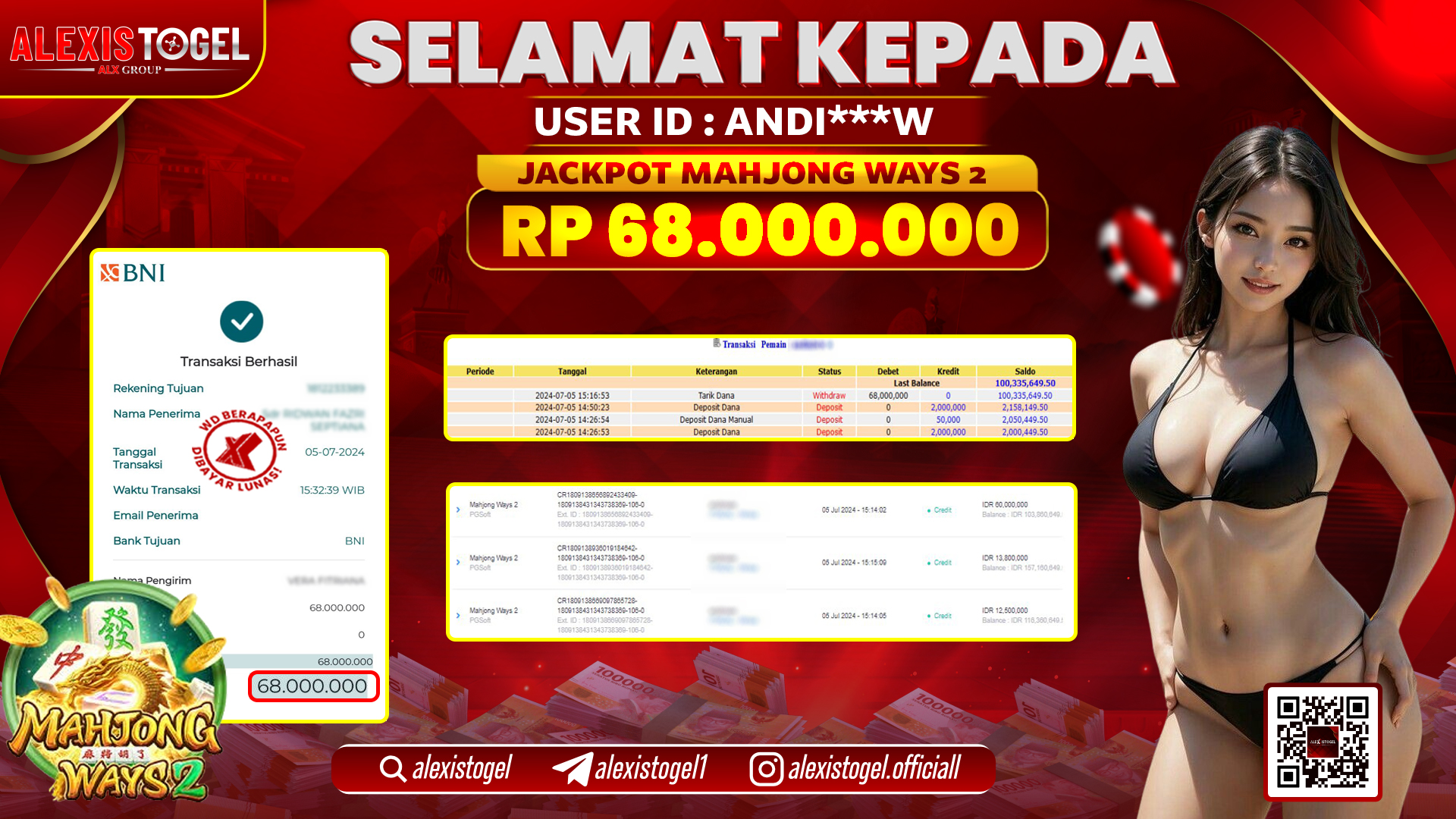 ALEXISTOGEL JACKPOT SLOT GAMES RP. 68.000.000 LUNAS