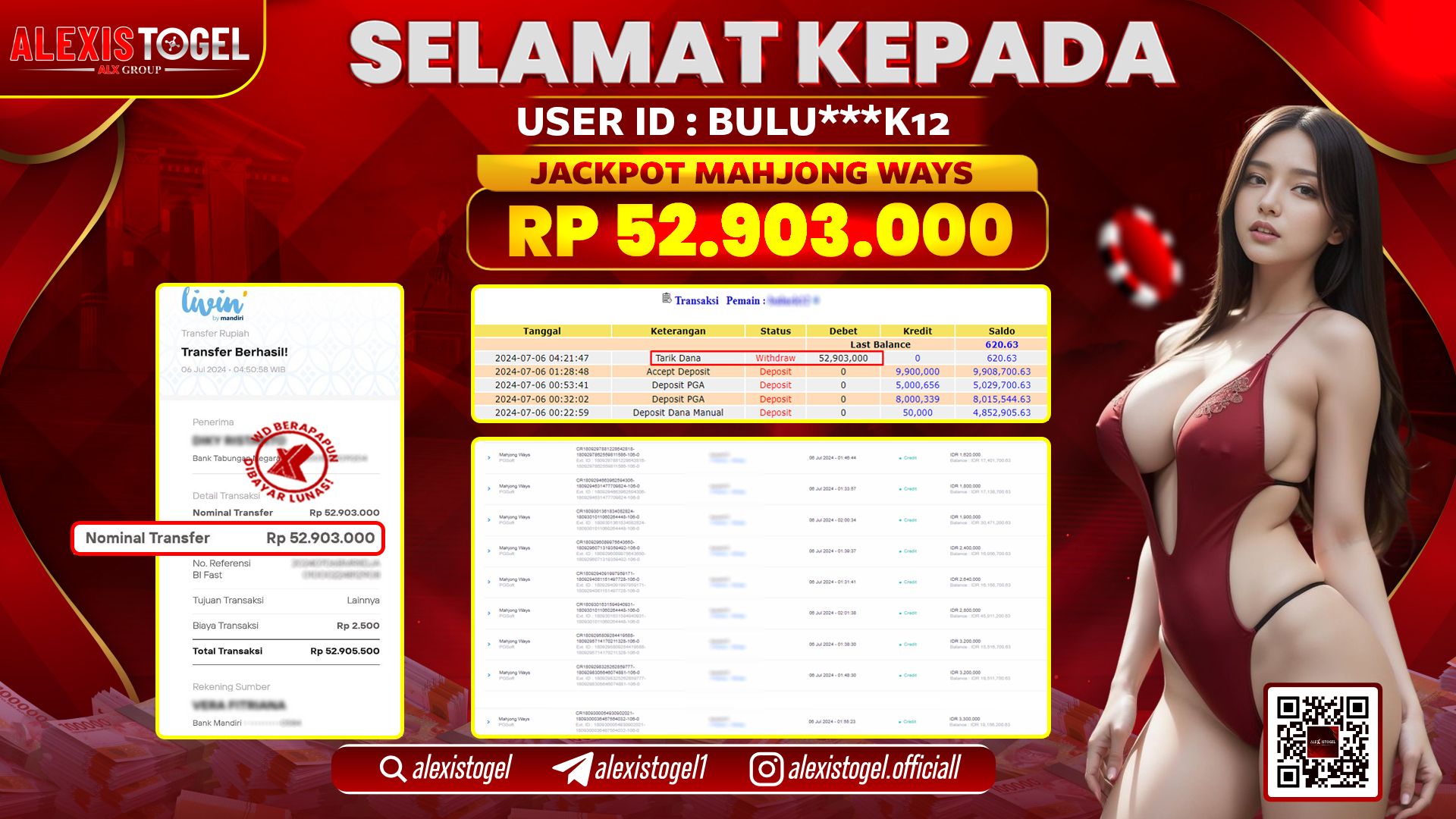 ALEXISTOGEL JACKPOT SLOT GAMES RP. 52.903.000 LUNAS