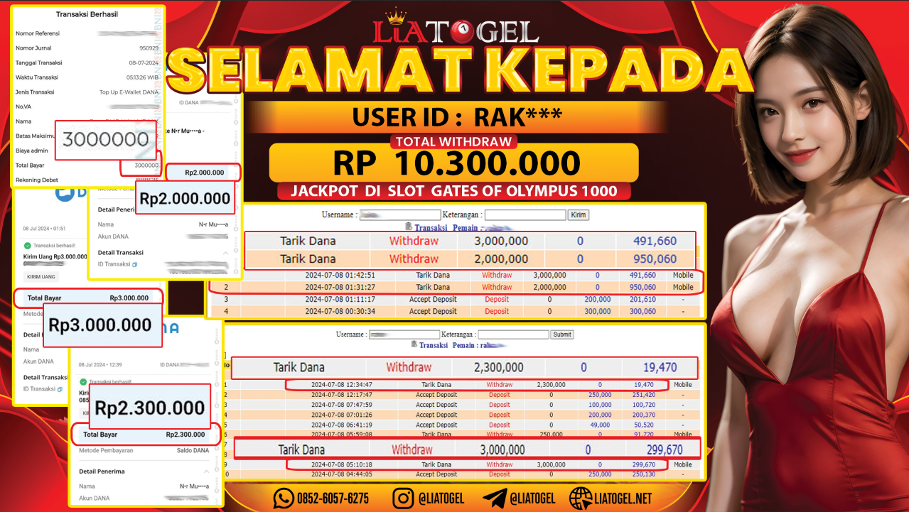 LIATOGEL - JACKPOT SLOT GATES OF OLYMPUS 1000 GAMES RP 10.300.000,- LUNAS