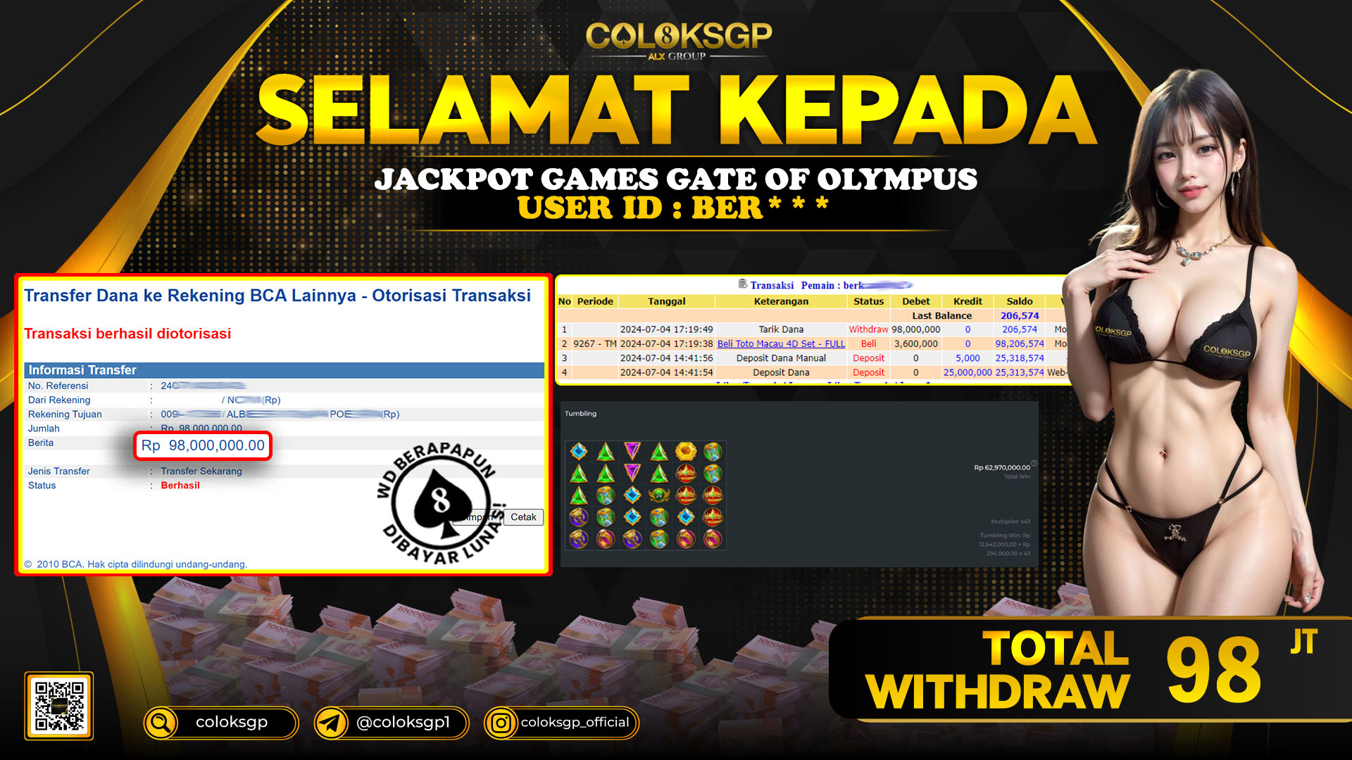 COLOKSGP JACKPOT SLOT GAMES  RP 98.000.000 LUNAS