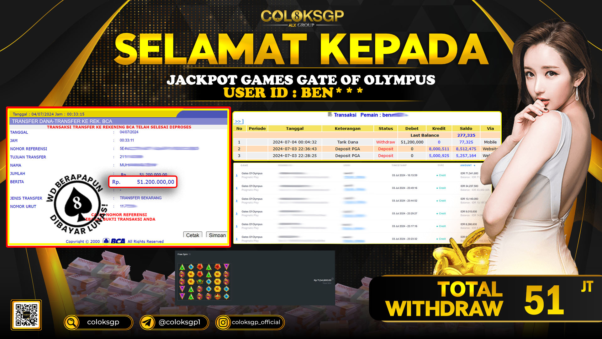 COLOKSGP JACKPOT SLOT GAMES  RP 51.000.000 LUNAS