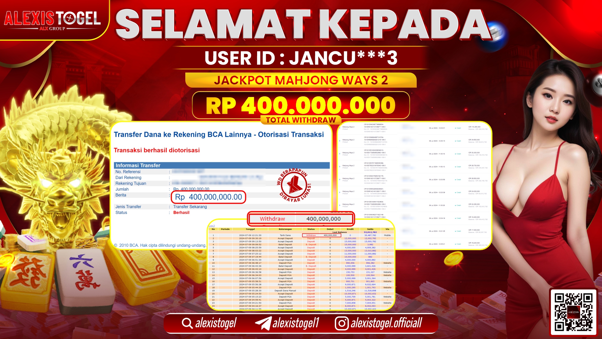 ALEXISTOGEL JACKPOT SLOT GAMES RP. 400.000.000 LUNAS