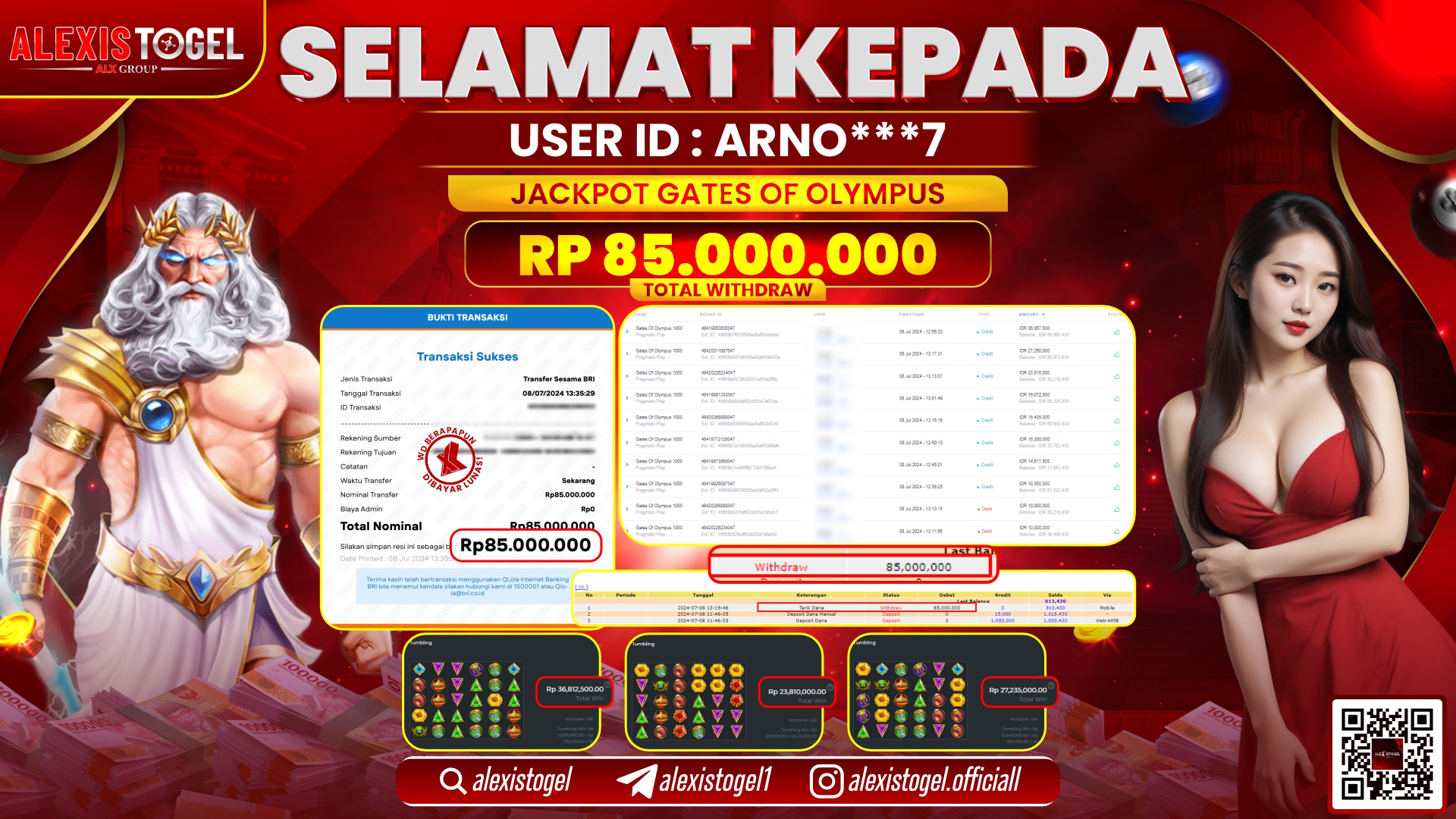 ALEXISTOGEL JACKPOT SLOT GAMES RP. 85.000.000 LUNAS