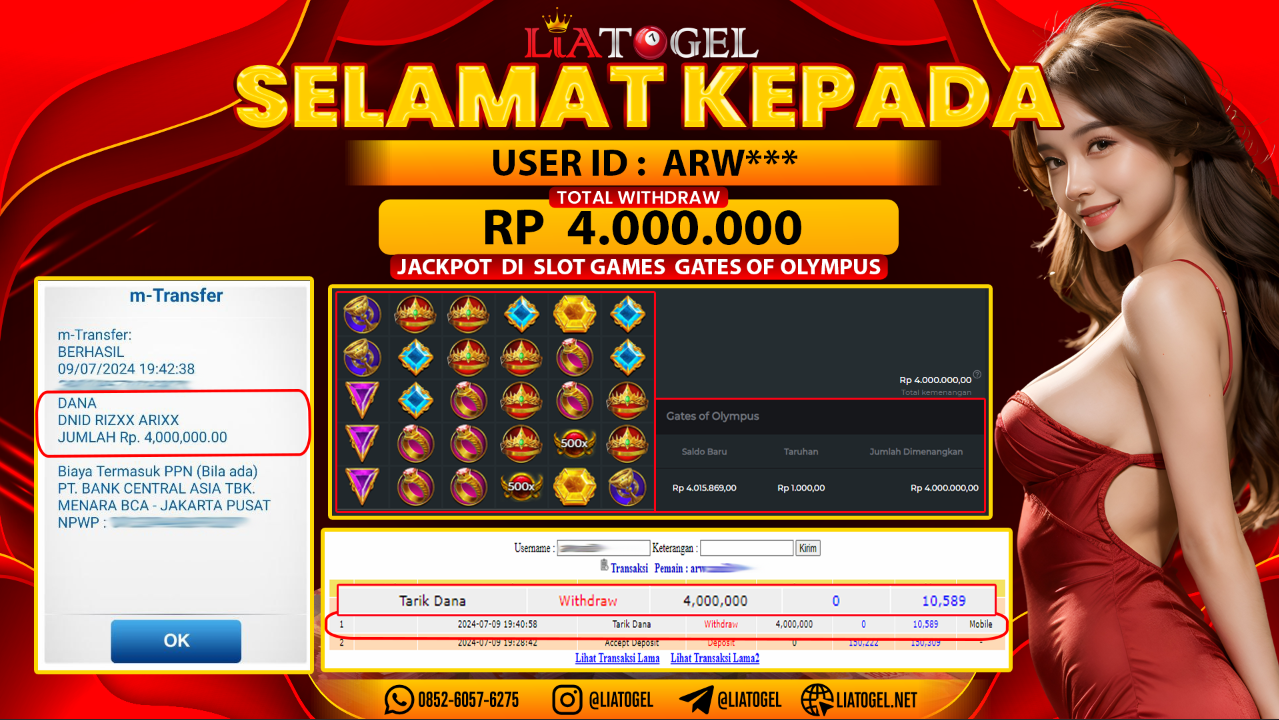 LIATOGEL - JACKPOT SLOT GATES OF OLYMPUS GAMES RP 4.000.000,- LUNAS