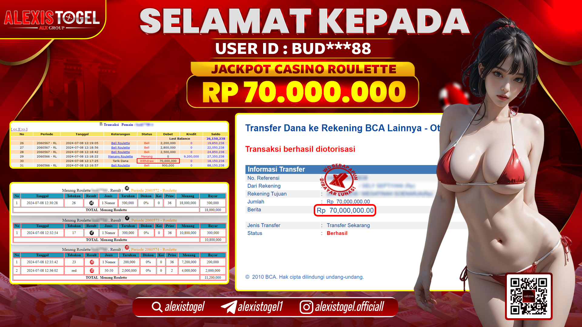 ALEXISTOGEL JACKPOT CASINO RP. 70.000.000 LUNAS