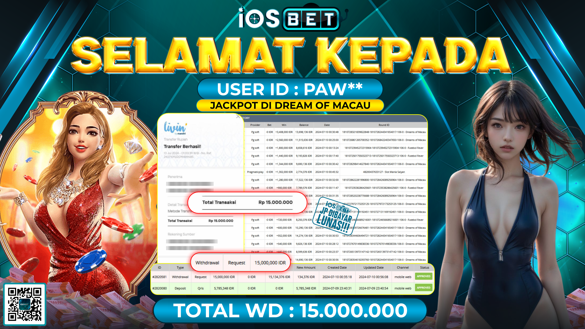 Bukti Pembayaran LUNAS LIVE GAMES GACOR Rp.15.000.000,-