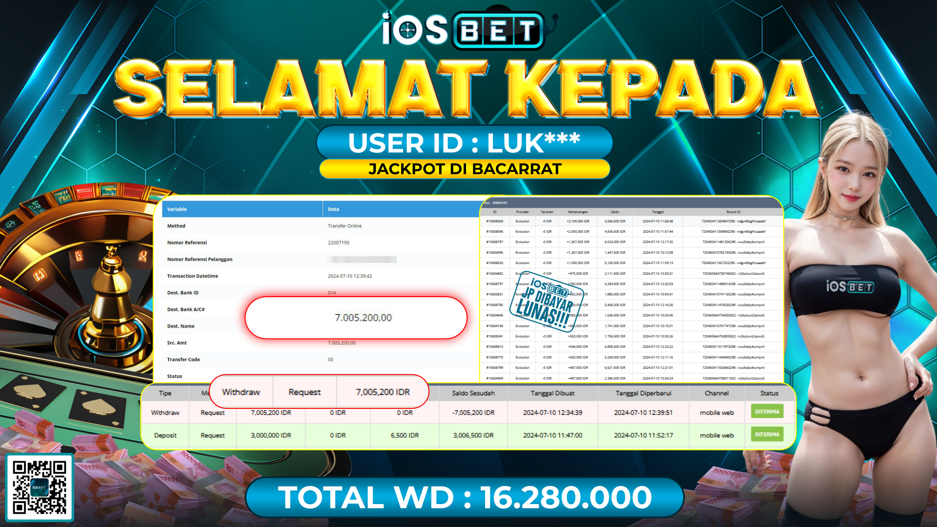 Bukti Pembayaran LUNAS LIVE GAME GACOR Rp.16.280.000,-