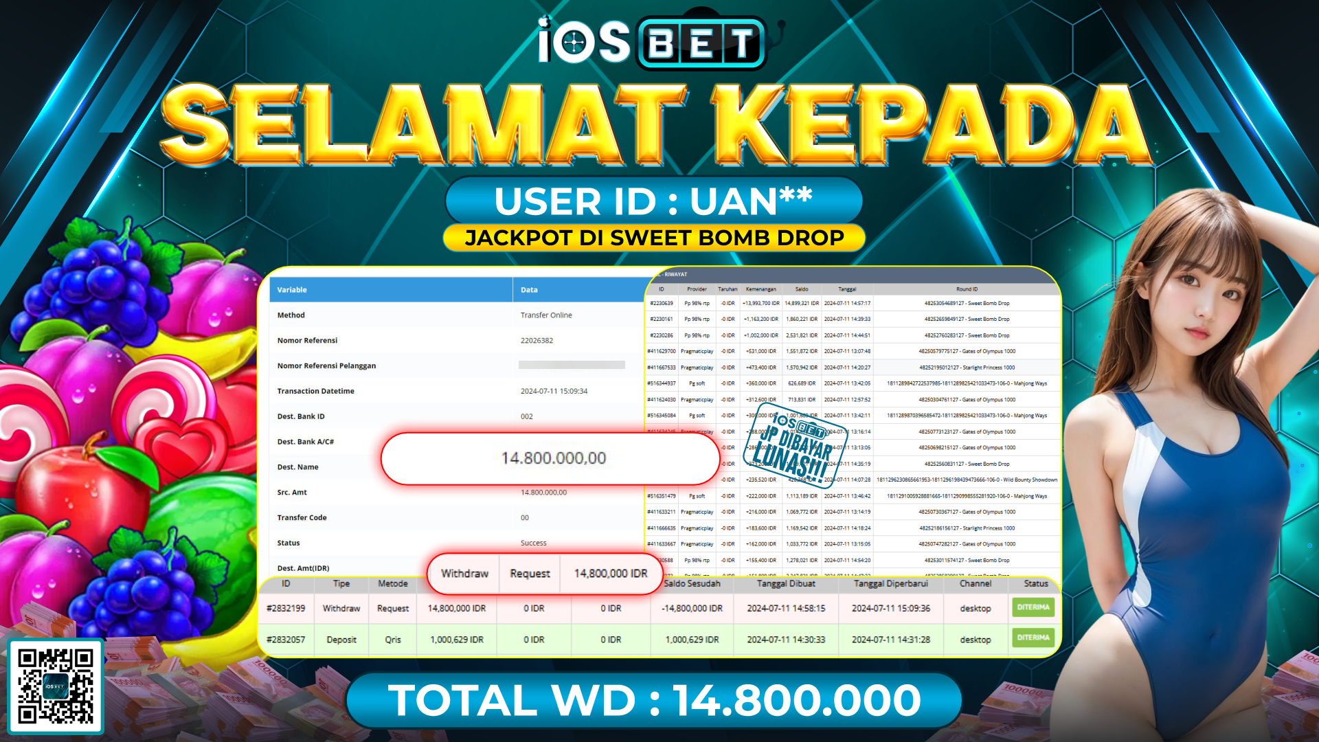Bukti Pembayaran LUNAS SLOT GAME GACOR Rp.14.800.000,-