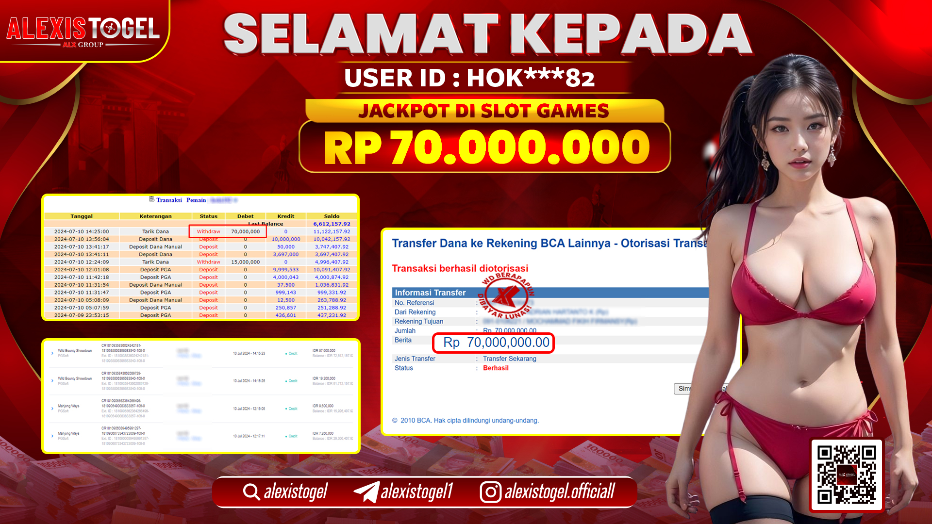 ALEXISTOGEL JACKPOT SLOT GAMES RP. 70.000.000 LUNAS