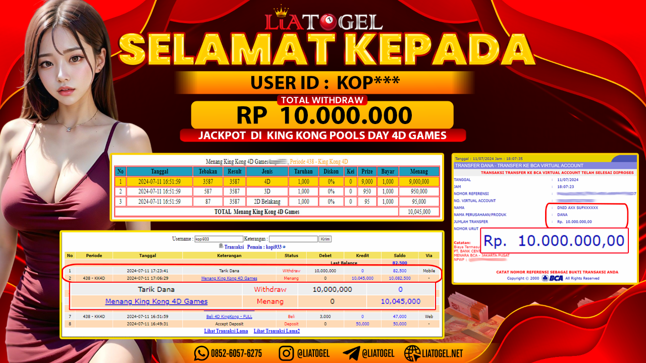 LIATOGEL - JACKPOT KING KONG POOLS DAY GAMES RP 3.000.000,- LUNAS