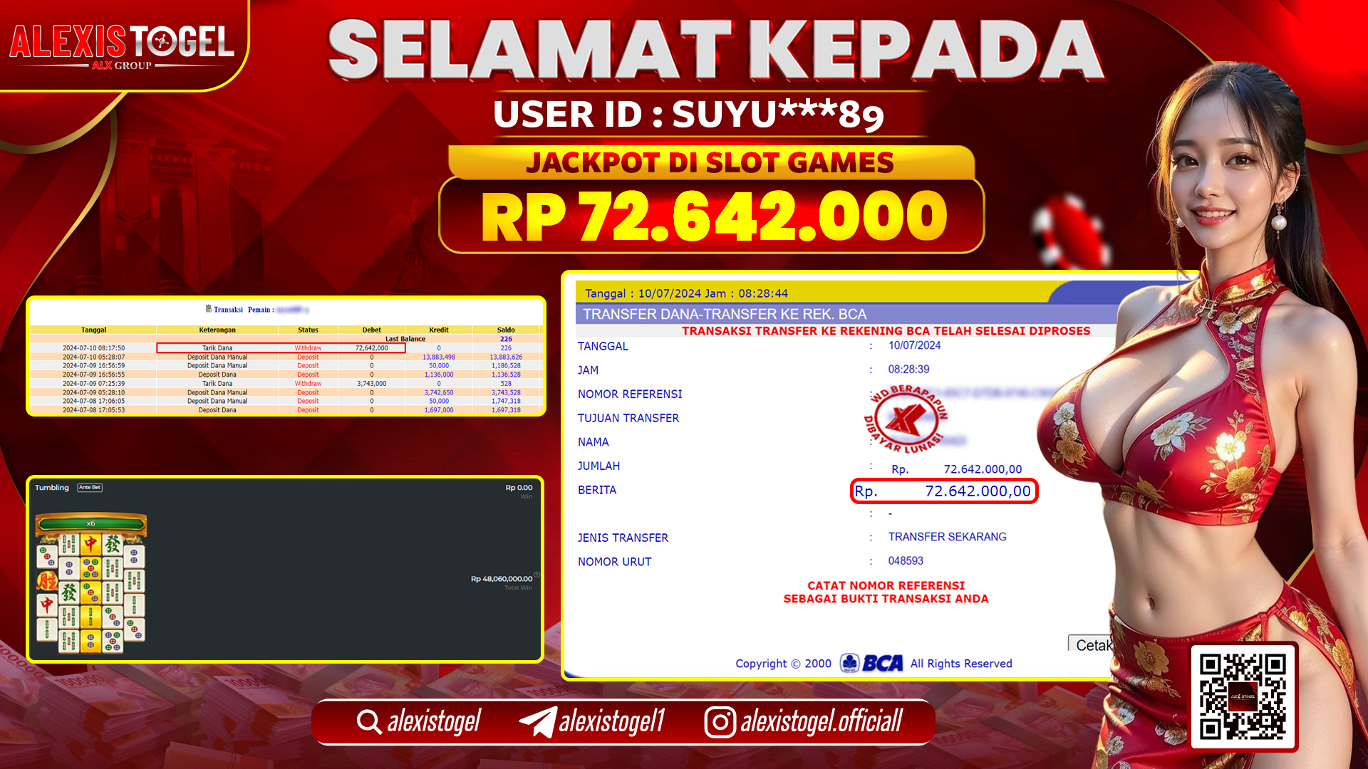 ALEXISTOGEL JACKPOT SLOT GAMES RP. 72.642.000 LUNAS