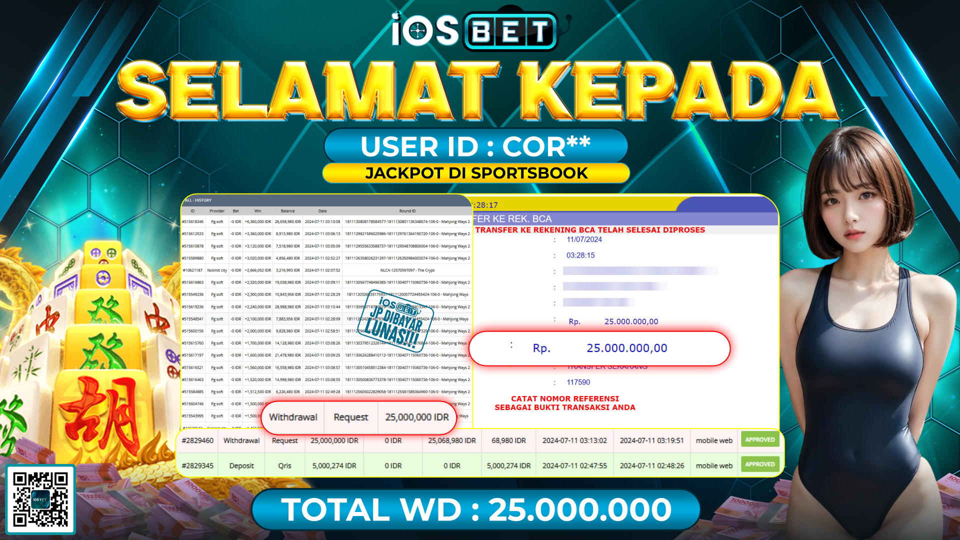 Bukti Pembayaran LUNAS GAME SPORTSBOOK Rp.25.000.000,-