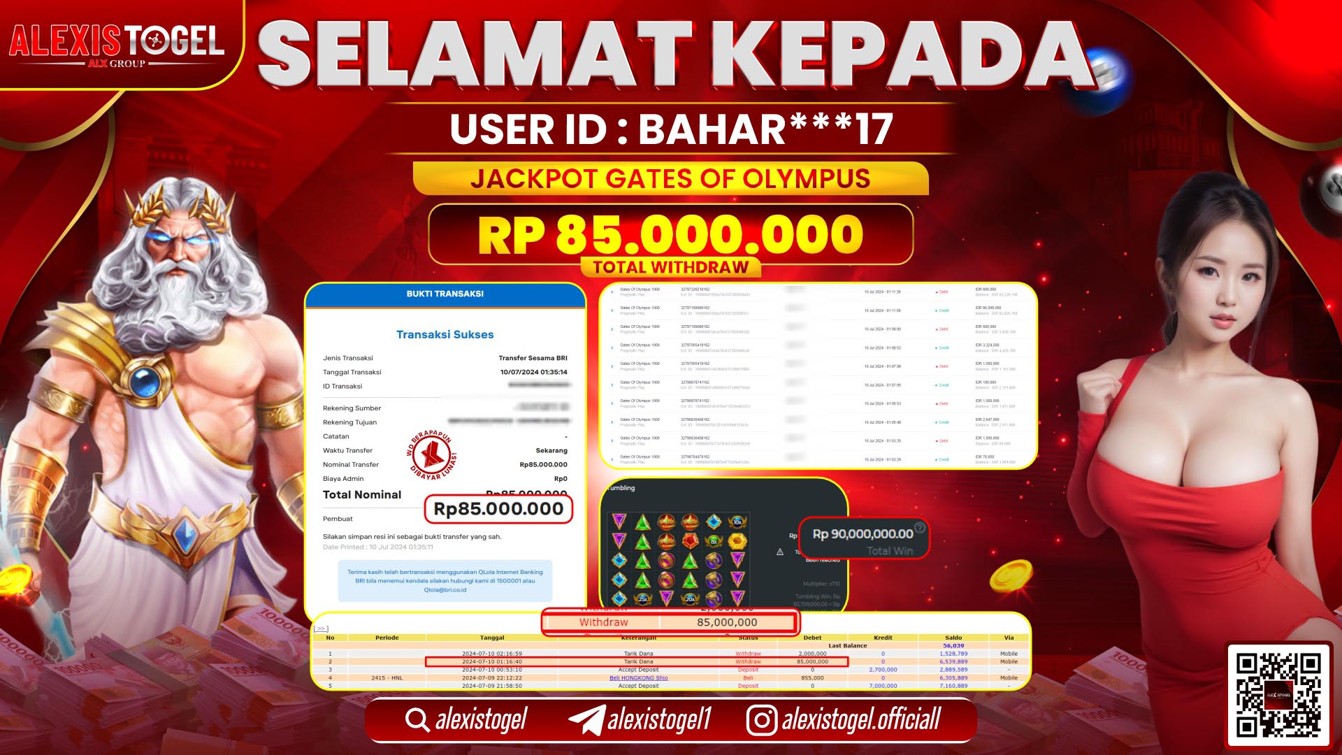 ALEXISTOGEL JACKPOT SLOT GAMES RP. 85.000.000 LUNAS