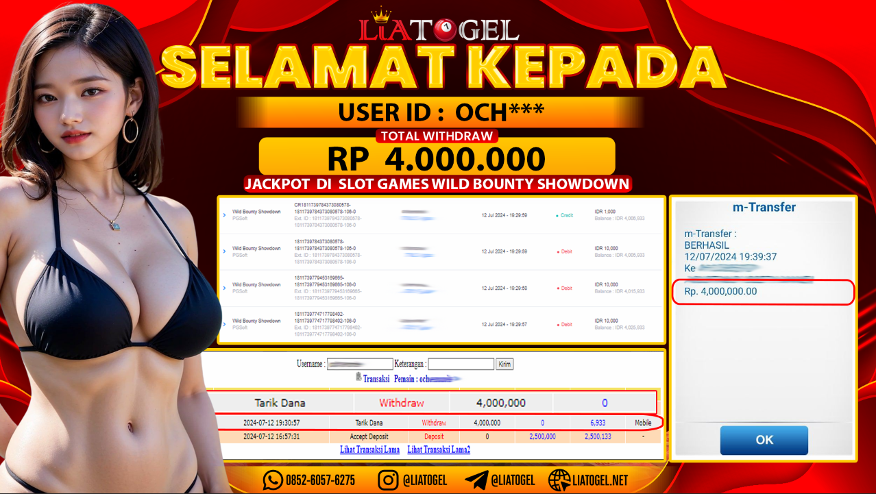 LIATOGEL - JACKPOT SLOT GAMES WILD BOUNTY SHOWDOWN RP 4.000.000,- LUNAS