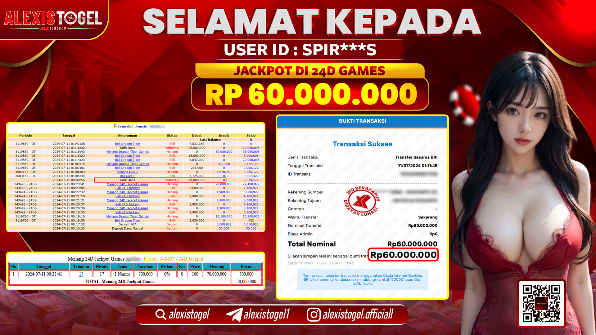 ALEXISTOGEL JACKPOT CASINO RP. 60.000.000 LUNAS