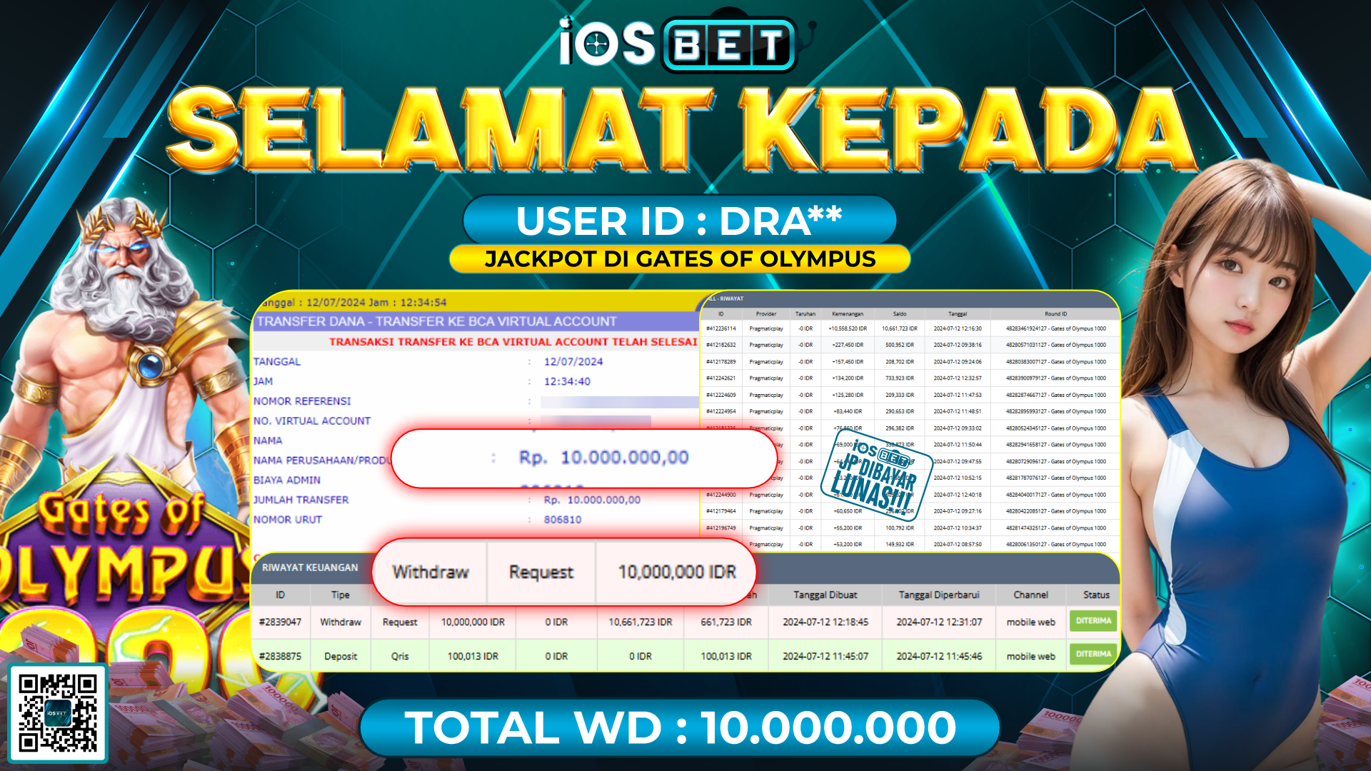 Bukti Pembayaran LUNAS SLOT GAME GACOR Rp.10.000.000,-