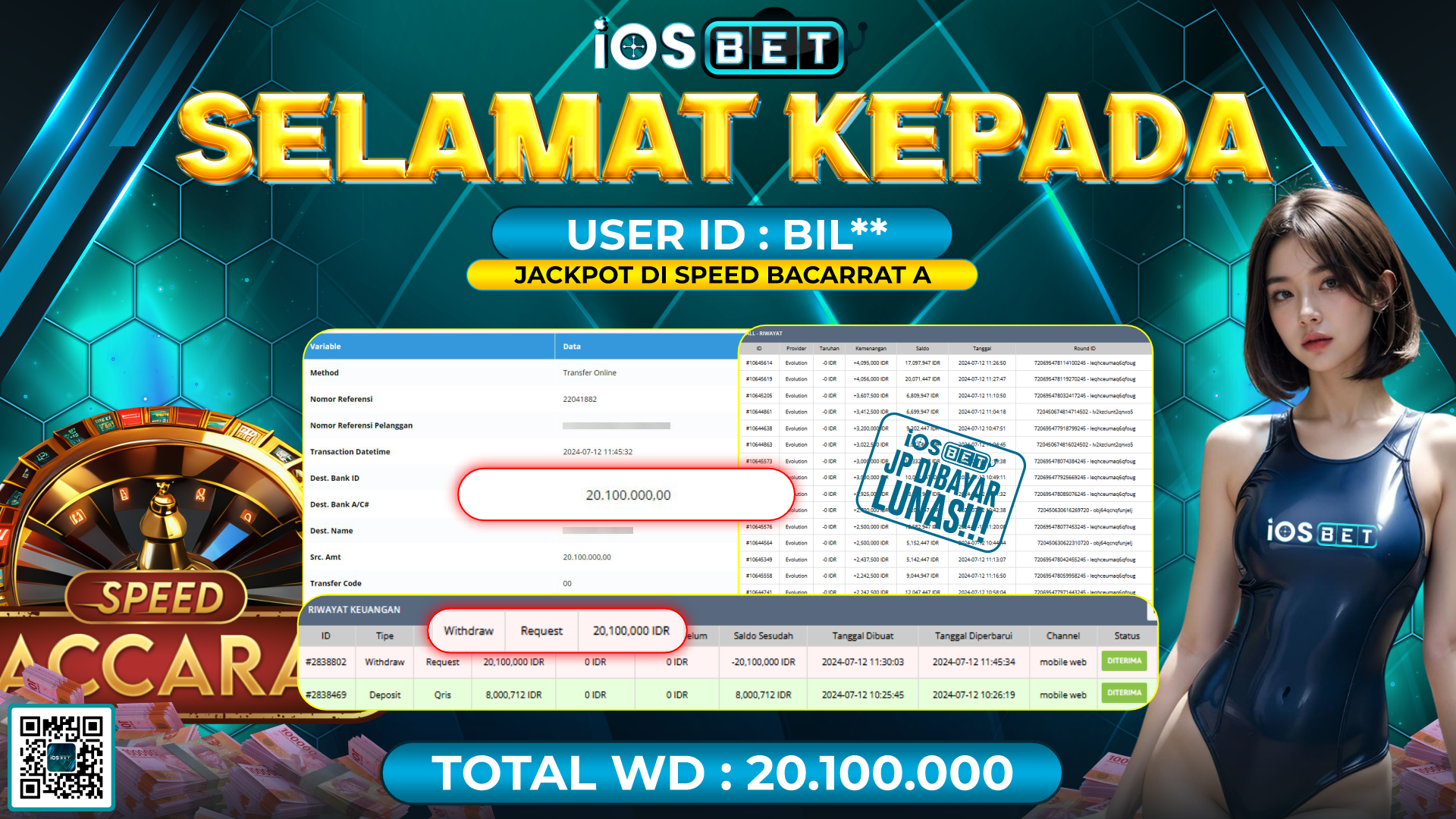 Bukti Pembayaran LUNAS LIVE GAME GACOR Rp.20.100.000,-