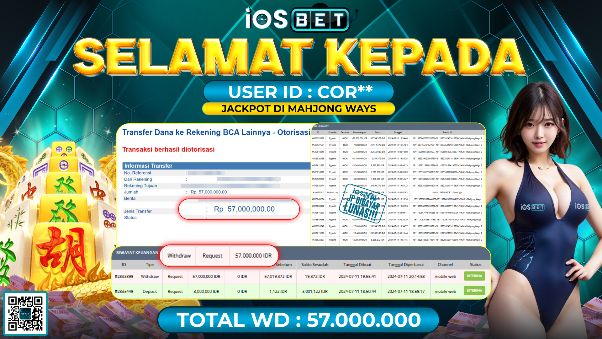 Bukti Pembayaran LUNAS SLOT GAME GACOR Rp.57.000.000,-