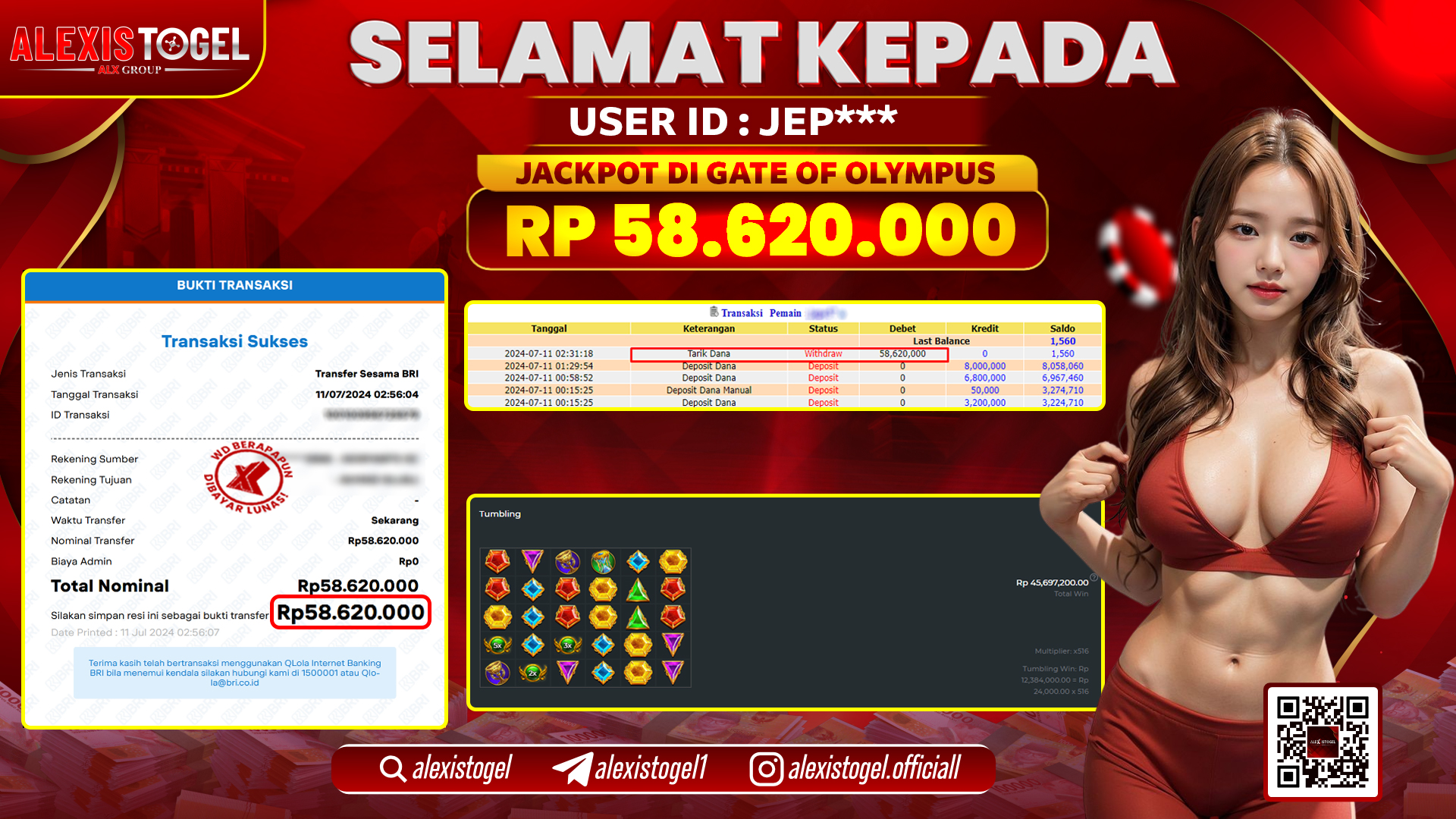 ALEXISTOGEL JACKPOT SLOT GAMES RP. 58.620.000 LUNAS