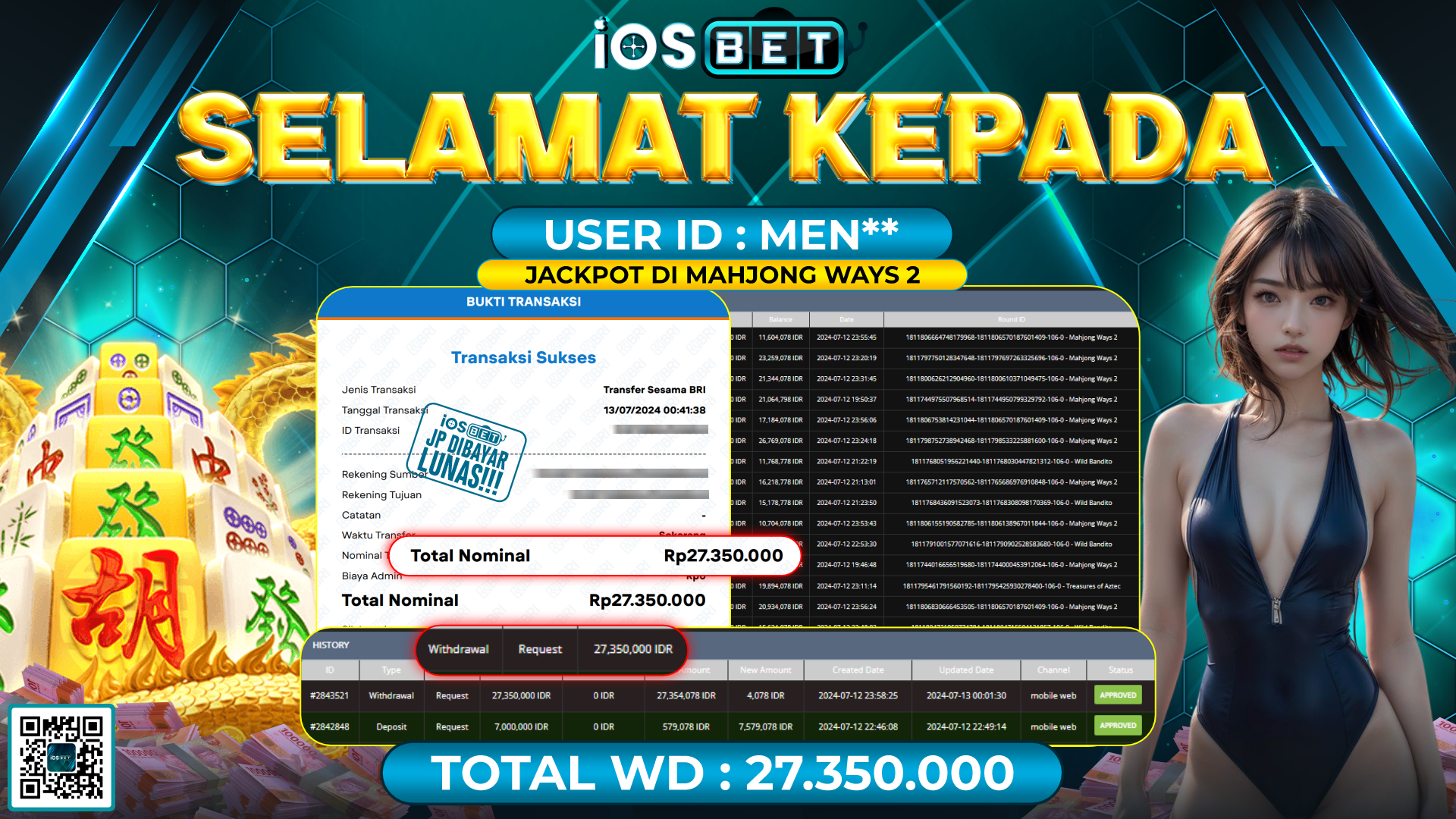 Bukti Pembayaran LUNAS SLOT GAME GACOR Rp.27.350.000,-