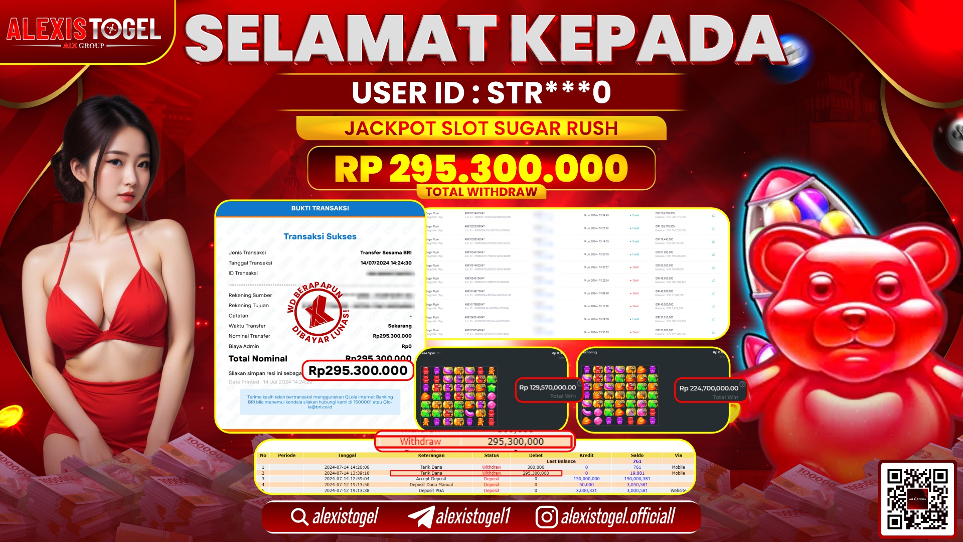 ALEXISTOGEL JACKPOT SLOT GAMES RP. 295.300.000 LUNAS