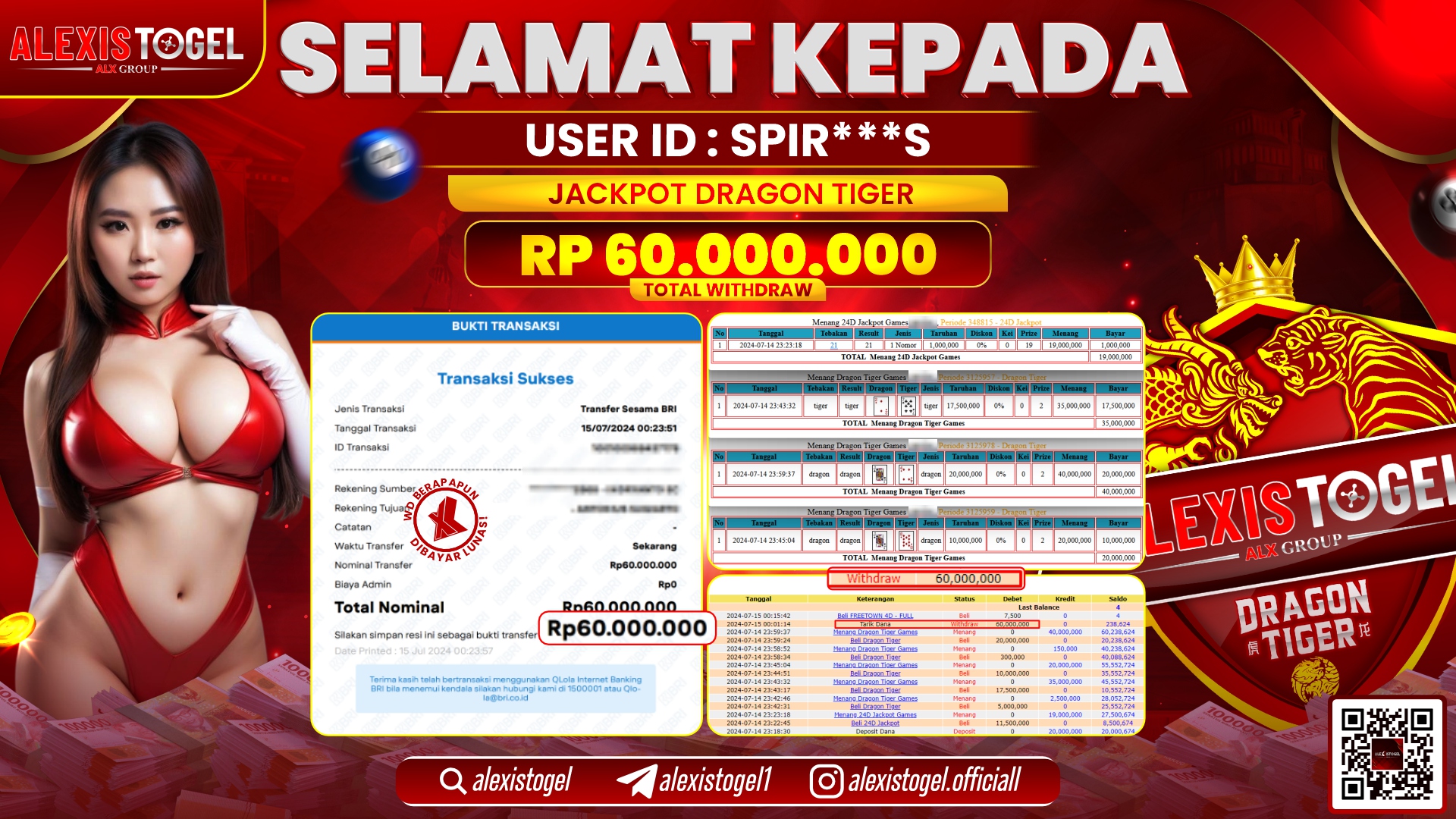 ALEXISTOGEL JACKPOT CASINO RP. 60.000.000 LUNAS