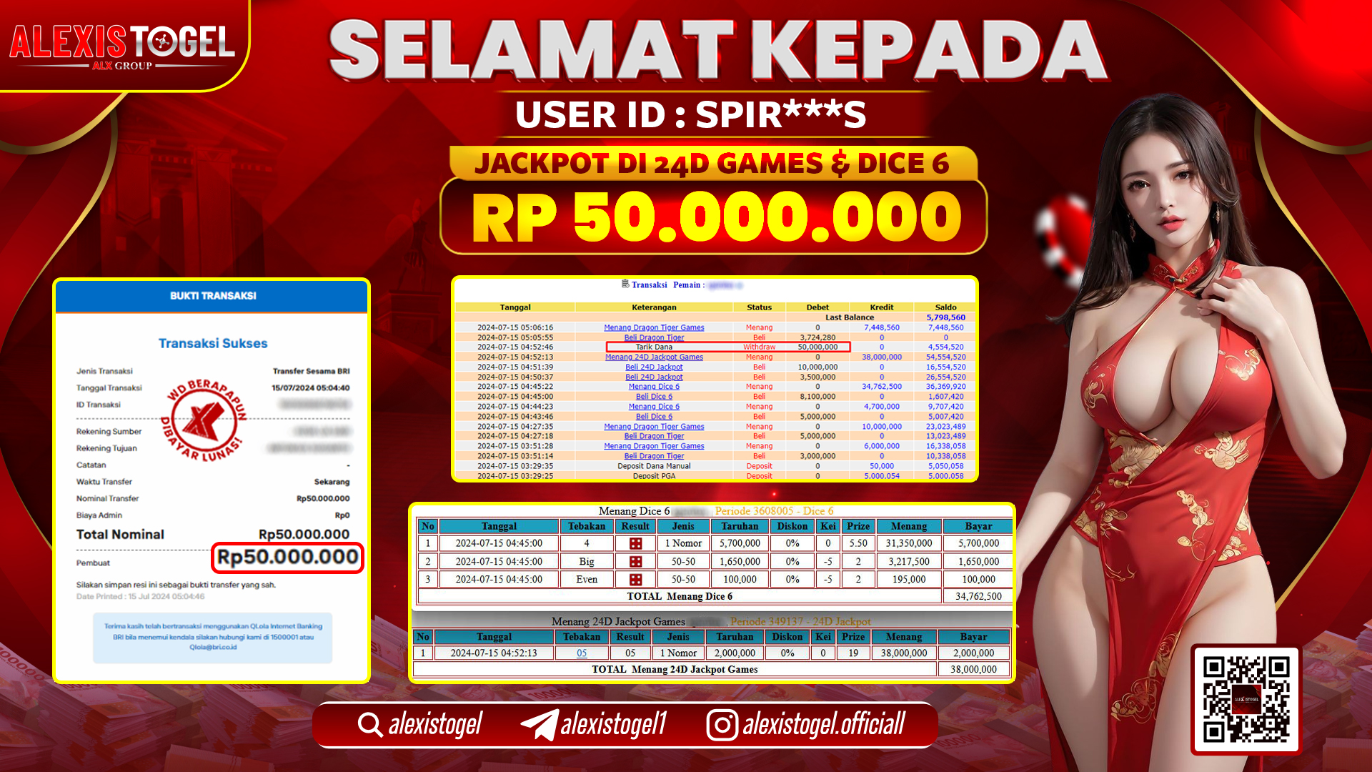 ALEXISTOGEL JACKPOT CASINO RP. 50.000.000 LUNAS