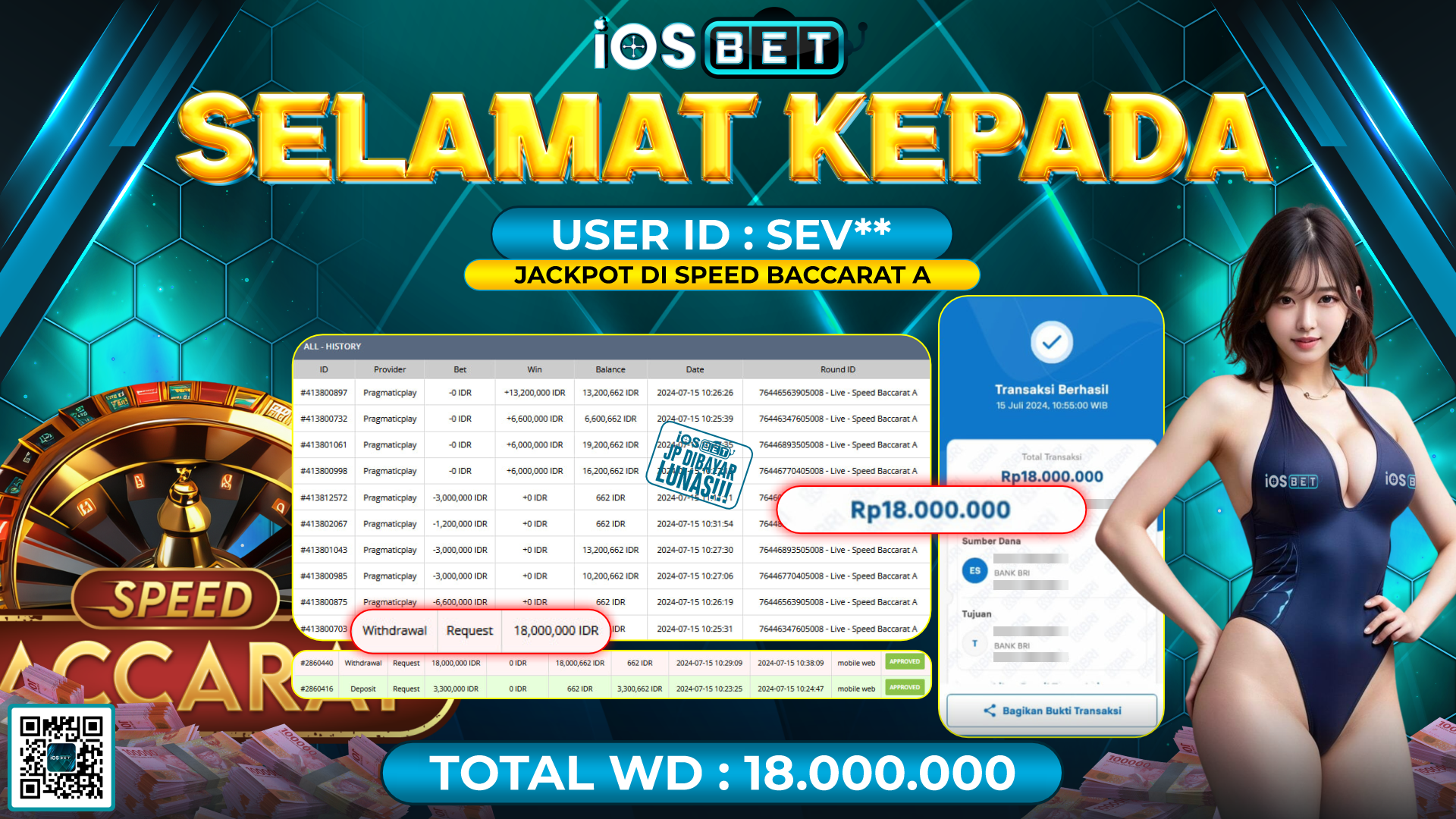 Bukti Pembayaran LUNAS GAME SPEED BACCARAT A. Rp.18.000.000,-