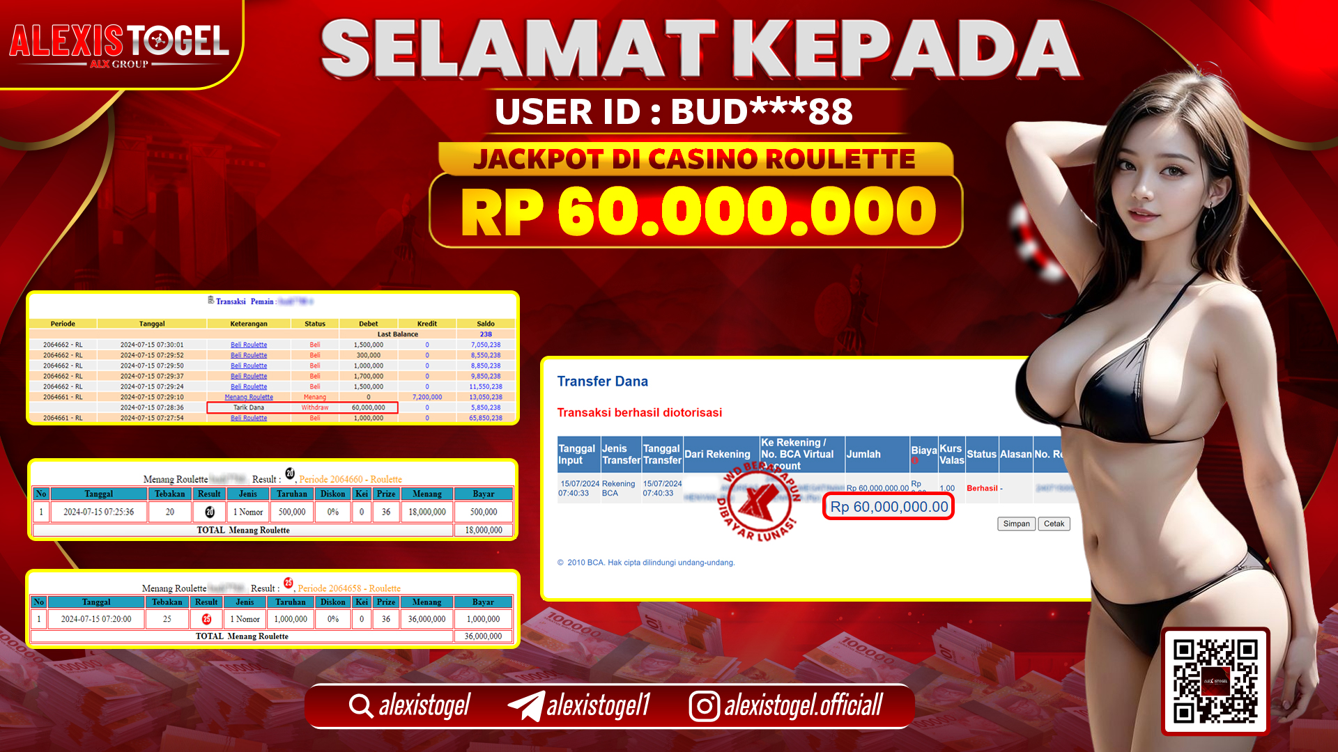 ALEXISTOGEL JACKPOT CASINO RP. 60.000.000 LUNAS