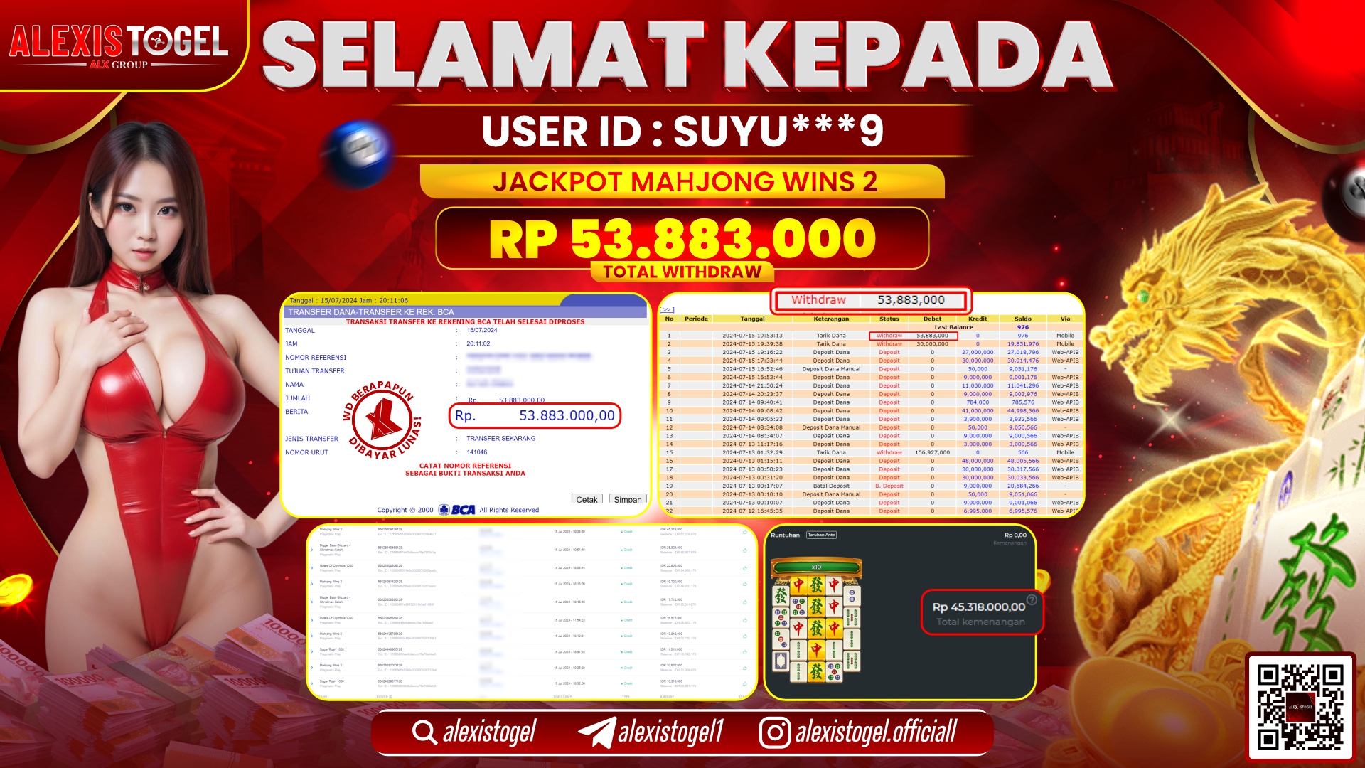 ALEXISTOGEL JACKPOT SLOT GAMES RP. 53.883.000 LUNAS