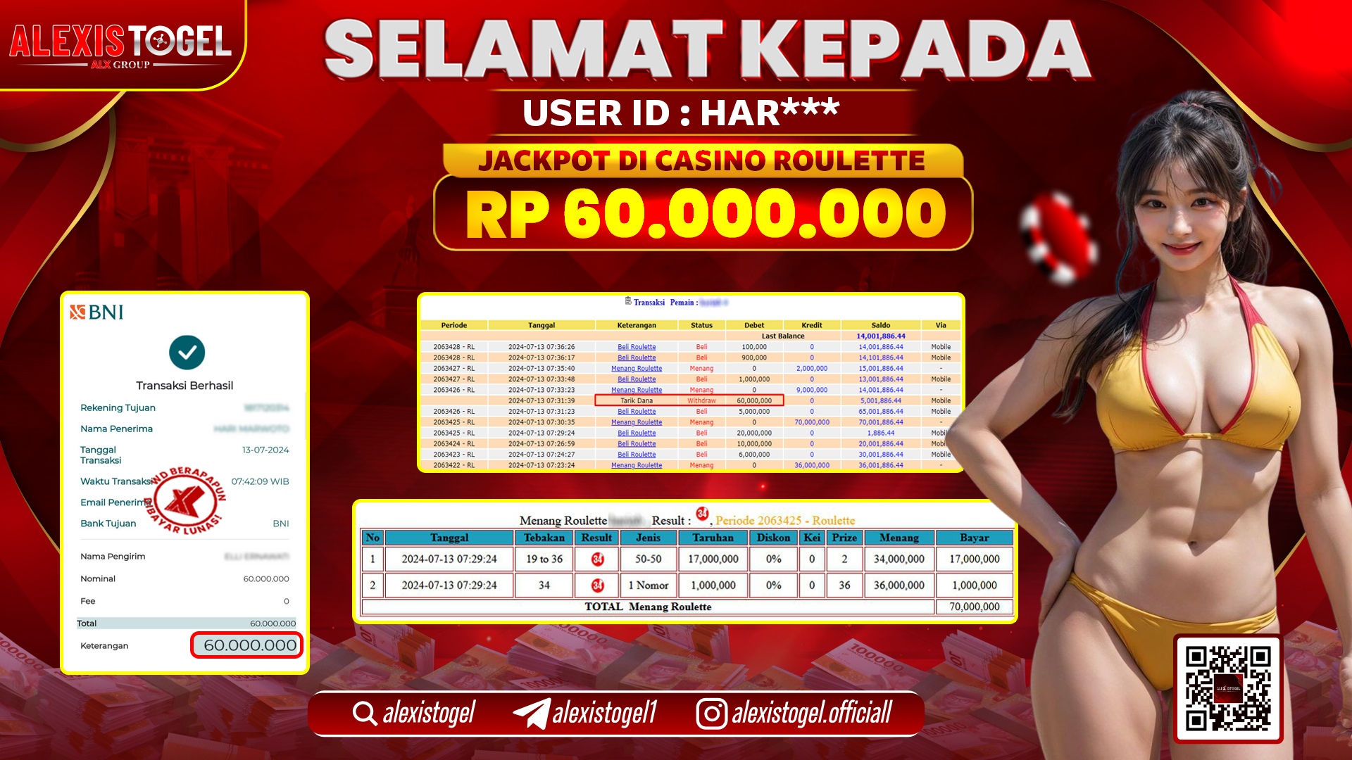 ALEXISTOGEL JACKPOT CASINO RP. 60.000.000 LUNAS