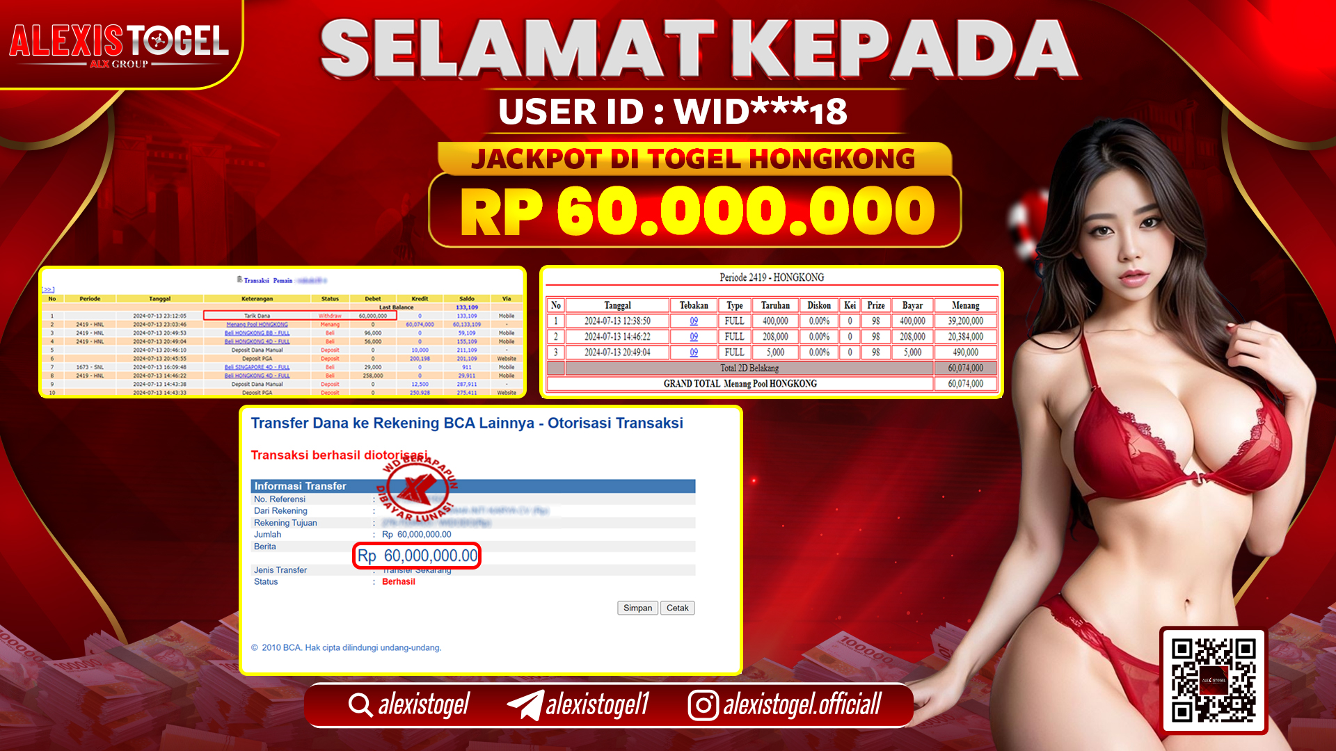 ALEXISTOGEL JACKPOT HONGKONG POOLS RP. 60.000.000 LUNAS