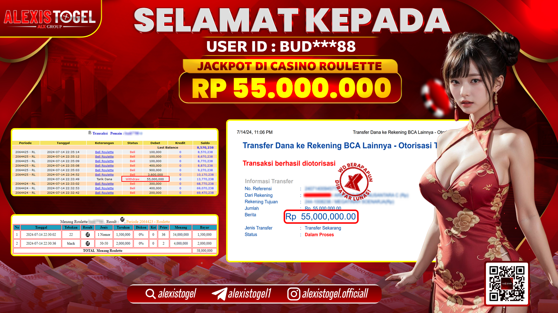 ALEXISTOGEL JACKPOT CASINO RP. 55.000.000 LUNAS