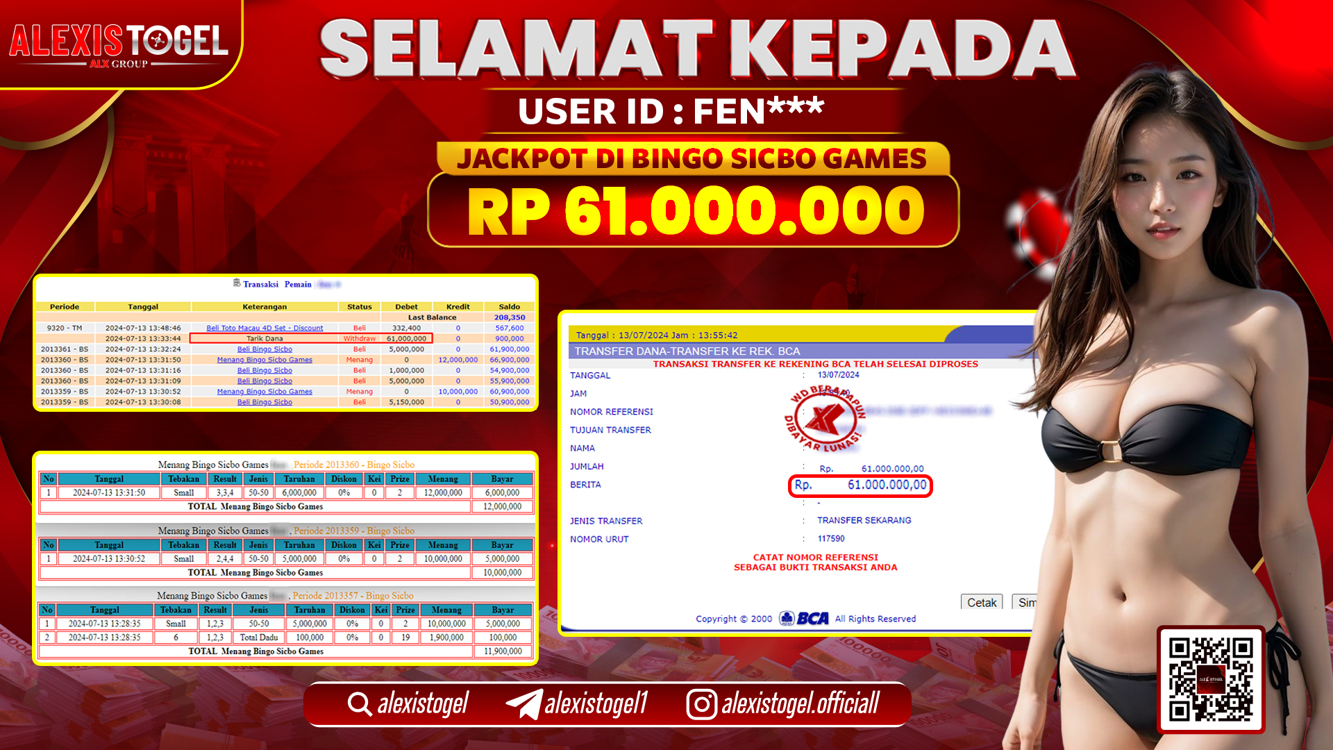 ALEXISTOGEL JACKPOT CASINO RP. 61.000.000 LUNAS
