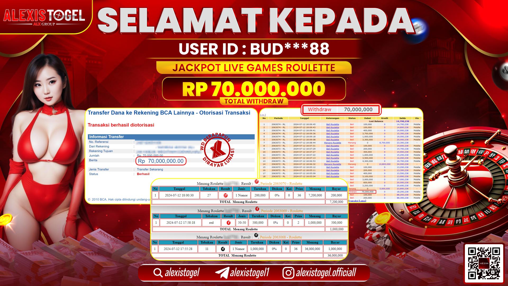 ALEXISTOGEL JACKPOT CASINO RP. 70.000.000 LUNAS
