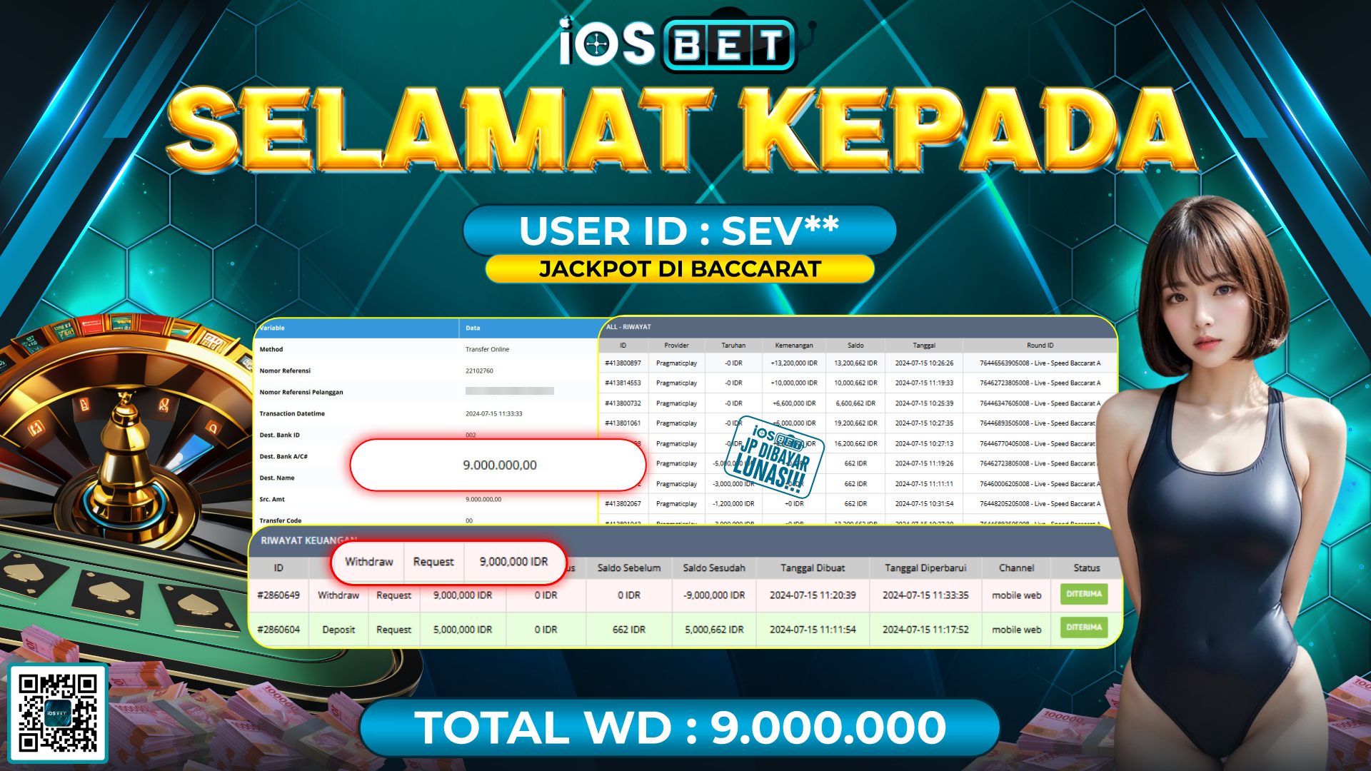 Bukti Pembayaran LUNAS LIVE GAME GACOR Rp.9.000.000,-