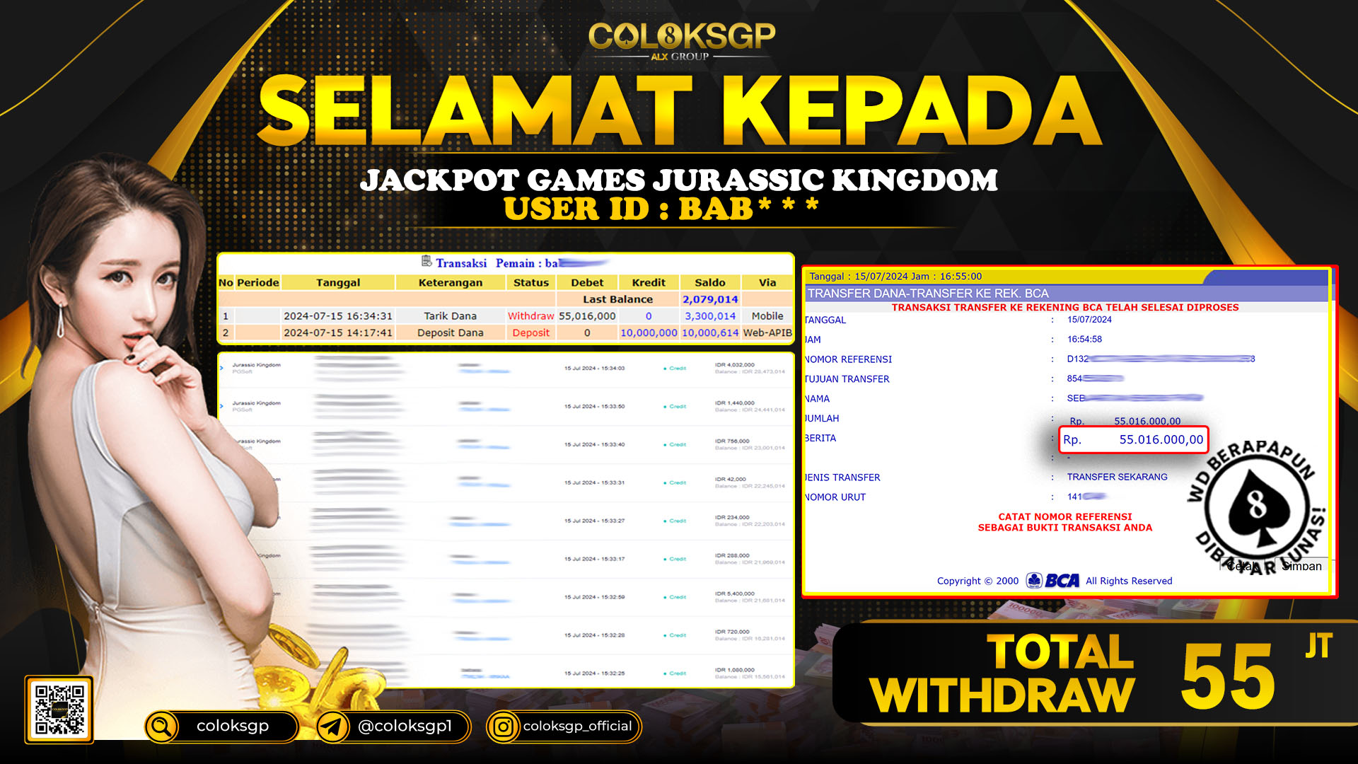 COLOKSGP JACKPOT SLOT GAMES RP 55.000.000 LUNAS