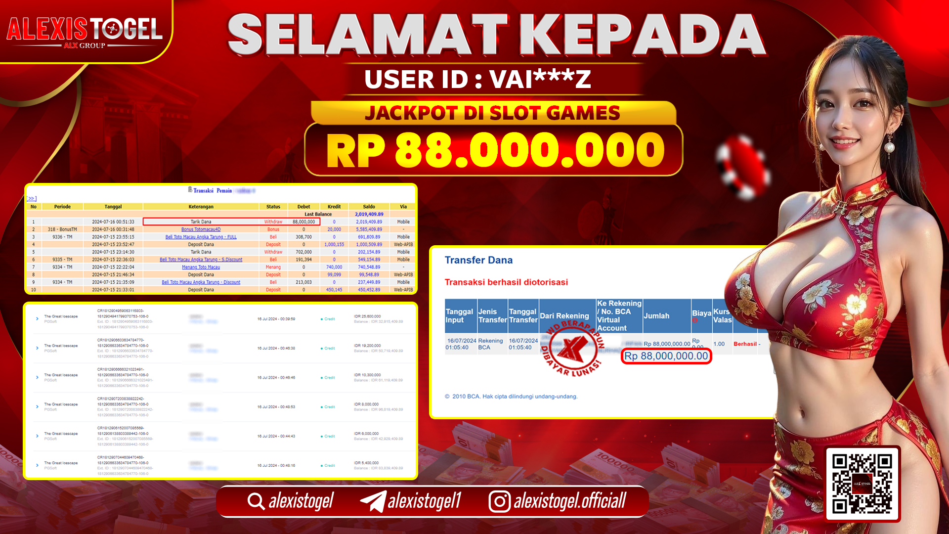 ALEXISTOGEL JACKPOT SLOT GAMES RP. 88.000.000 LUNAS