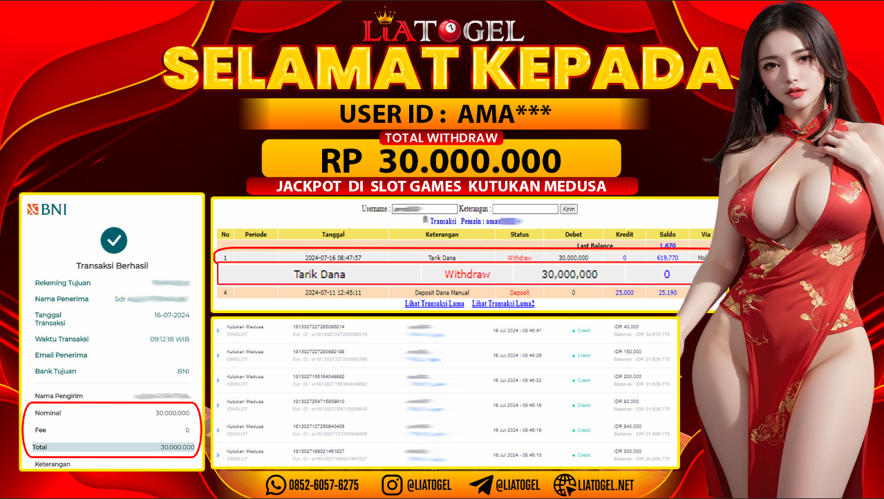 LIATOGEL - JACKPOT SLOT GAMES KUTUKAN MEDUSA RP 30.000.000,- LUNAS